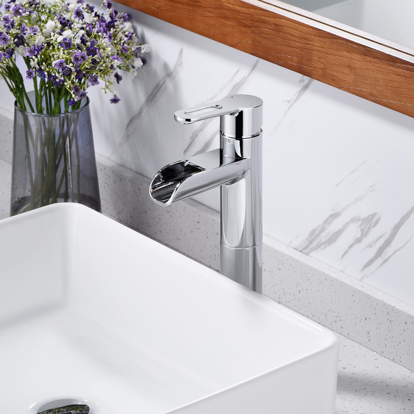 VividFall BSH16-TC Waterfall Single Hole Single Handle Bathroom Vessel Sink Faucet with Drain in Chrome
