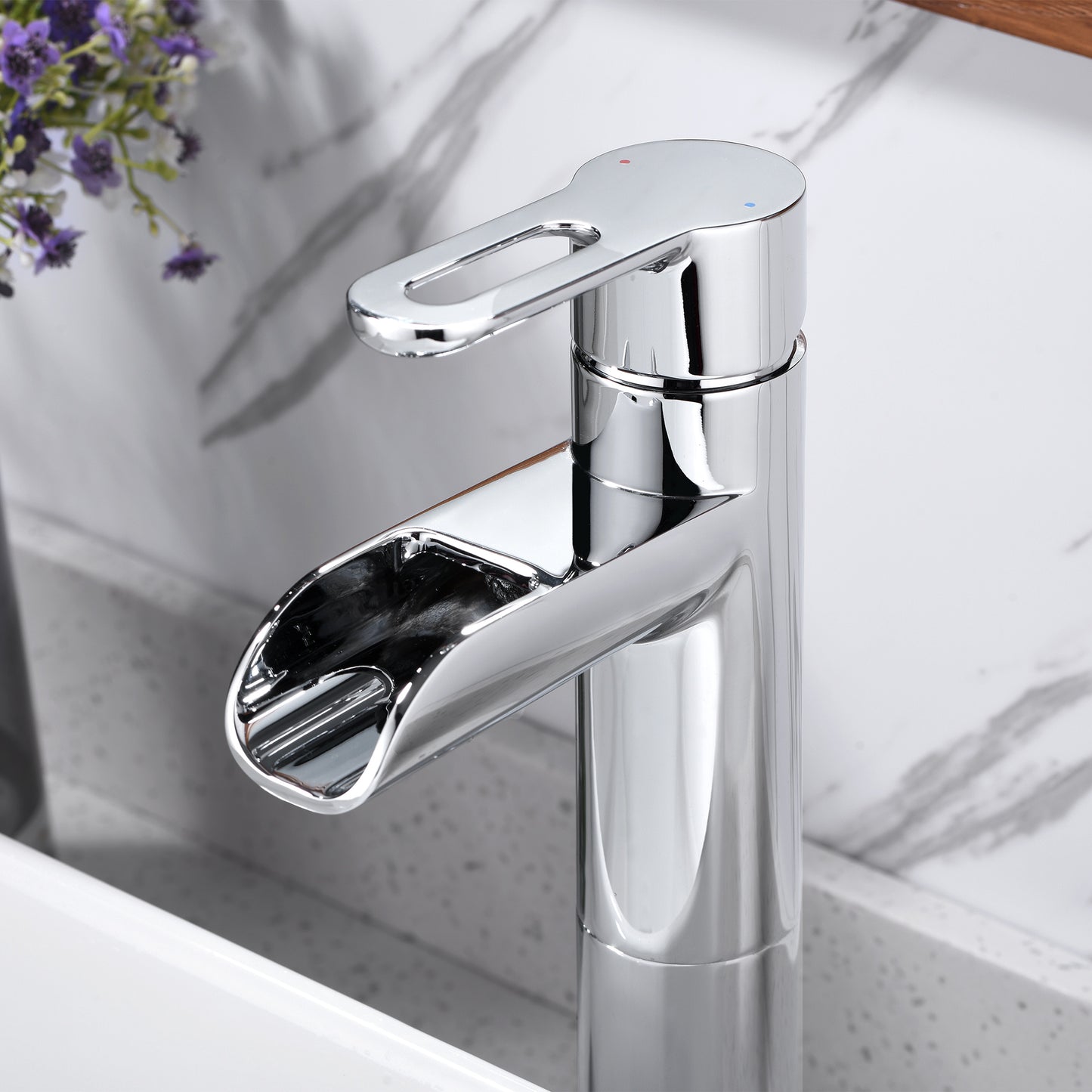 VividFall BSH16-TC Waterfall Single Hole Single Handle Bathroom Vessel Sink Faucet with Drain in Chrome