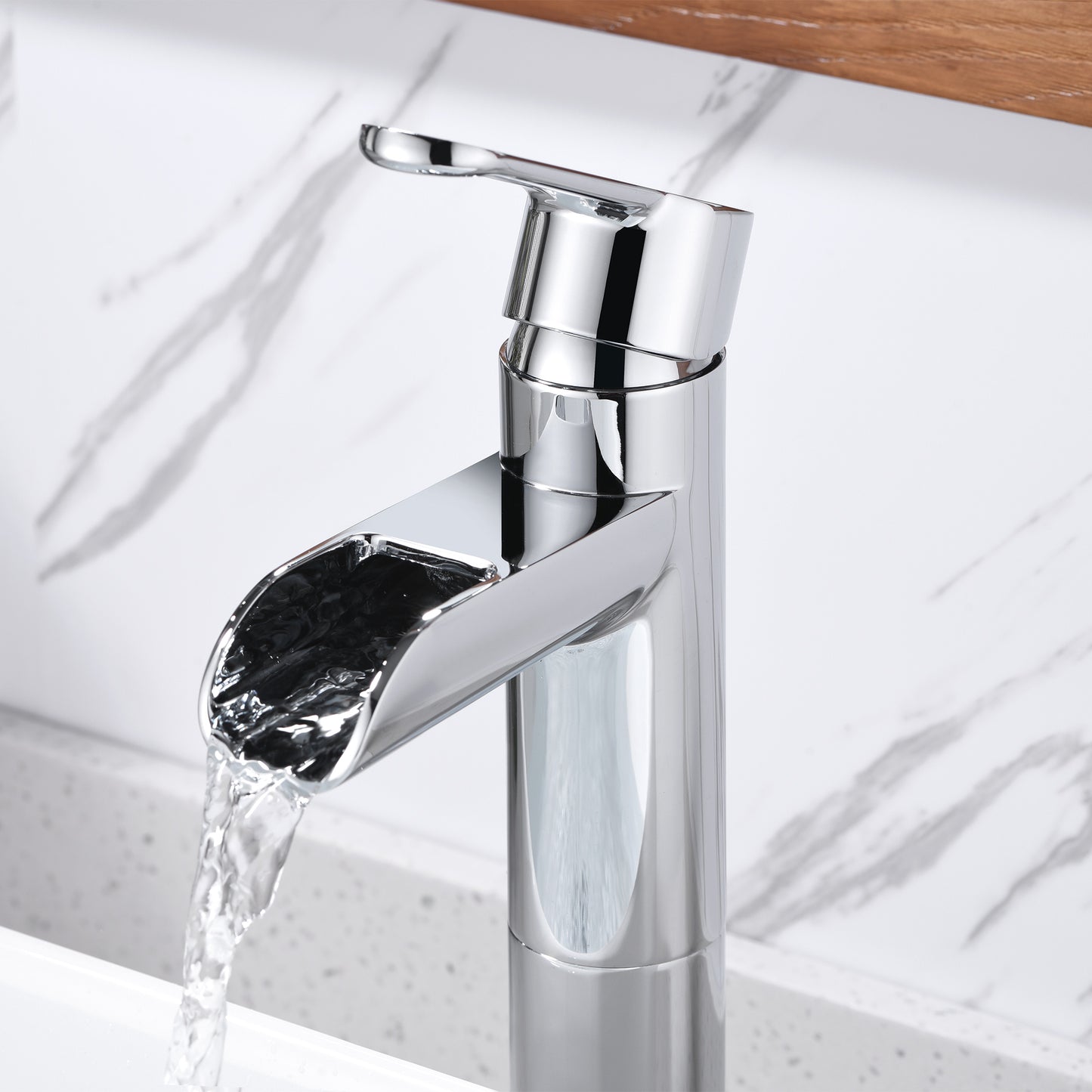 VividFall BSH16-TC Waterfall Single Hole Single Handle Bathroom Vessel Sink Faucet with Drain in Chrome