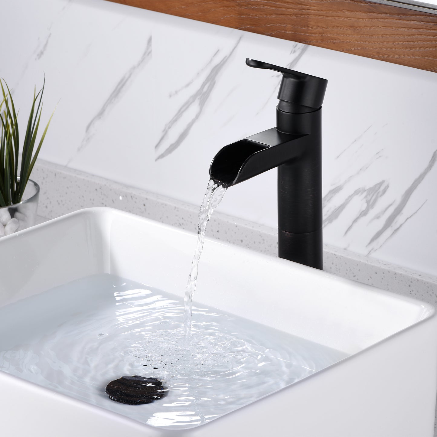 VividFall BSH16-TO Waterfall Single Hole Single Handle Bathroom Vessel Sink Faucet with Drain in Oil Rubbed Bronze