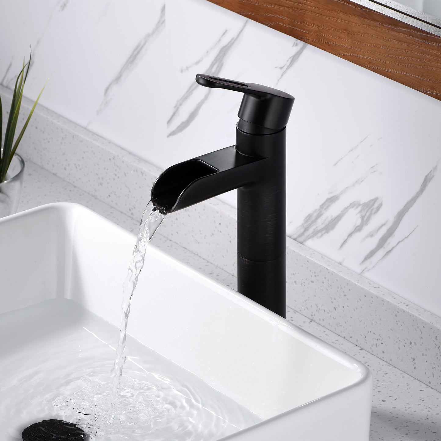 VividFall BSH16-TO Waterfall Single Hole Single Handle Bathroom Vessel Sink Faucet with Drain in Oil Rubbed Bronze