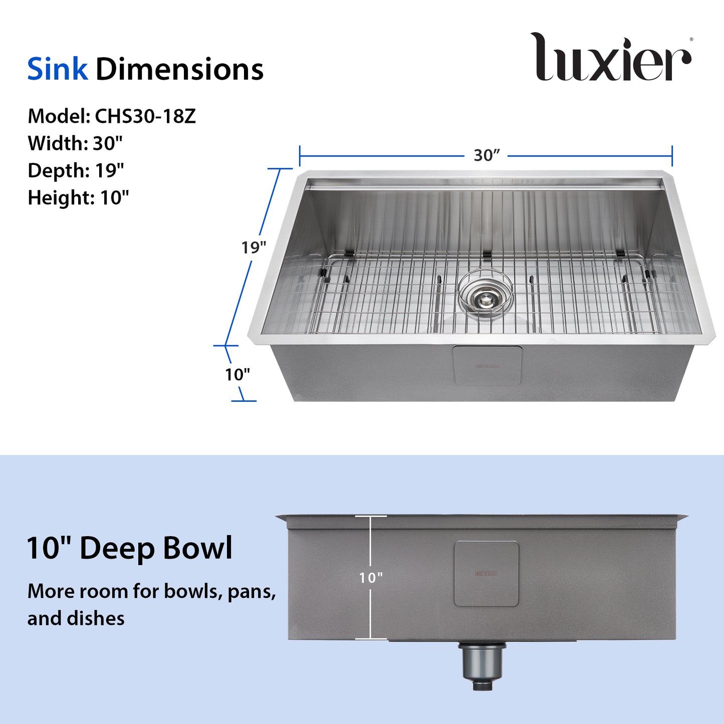 CHS30-18Z 30 in. Undermount Single Bowl 18-Gauge Stainless Steel Workstation Kitchen Sink with Accessories