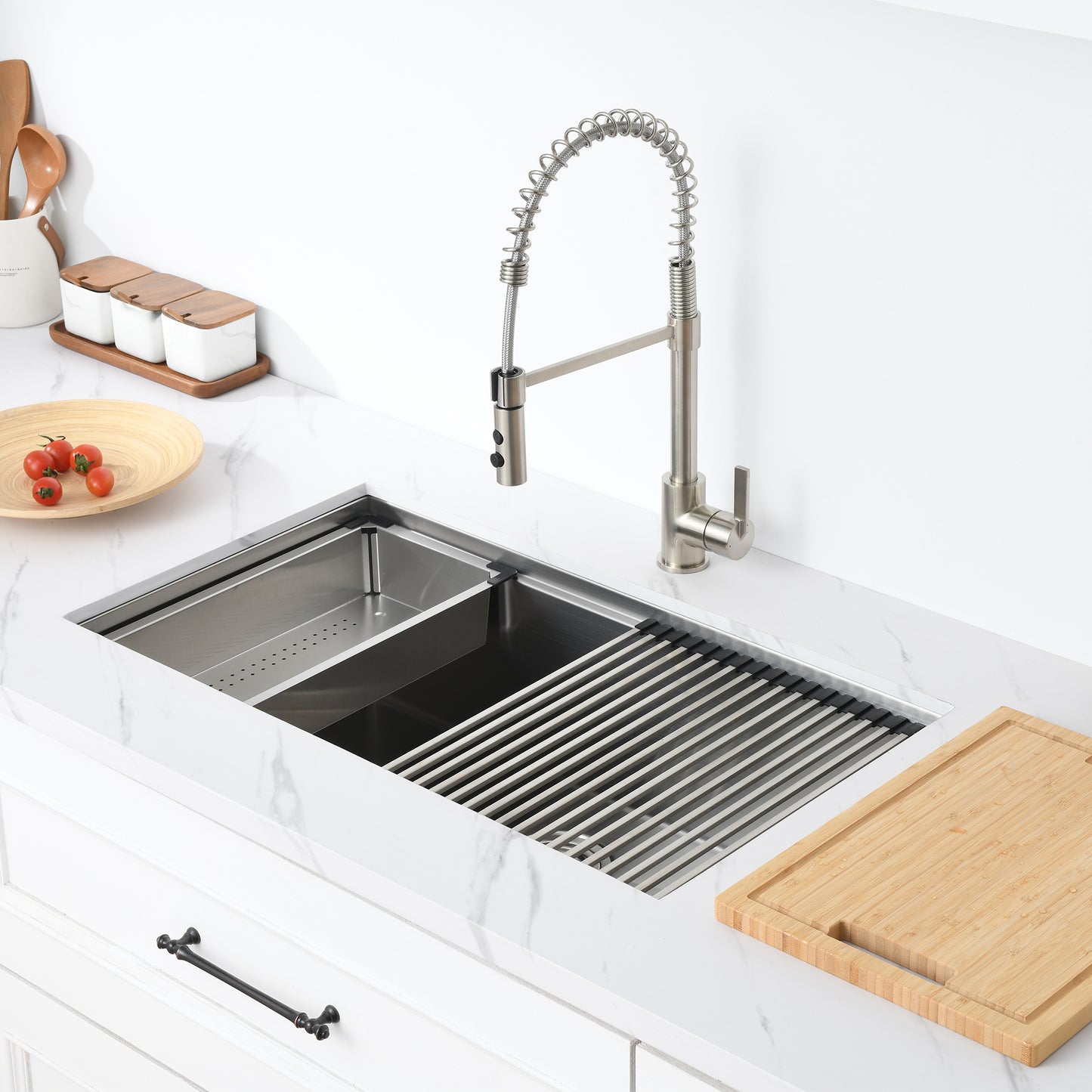 CHS30-16R 30 in. Undermount Single Bowl 16-Gauge Stainless Steel Workstation Kitchen Sink with Accessories