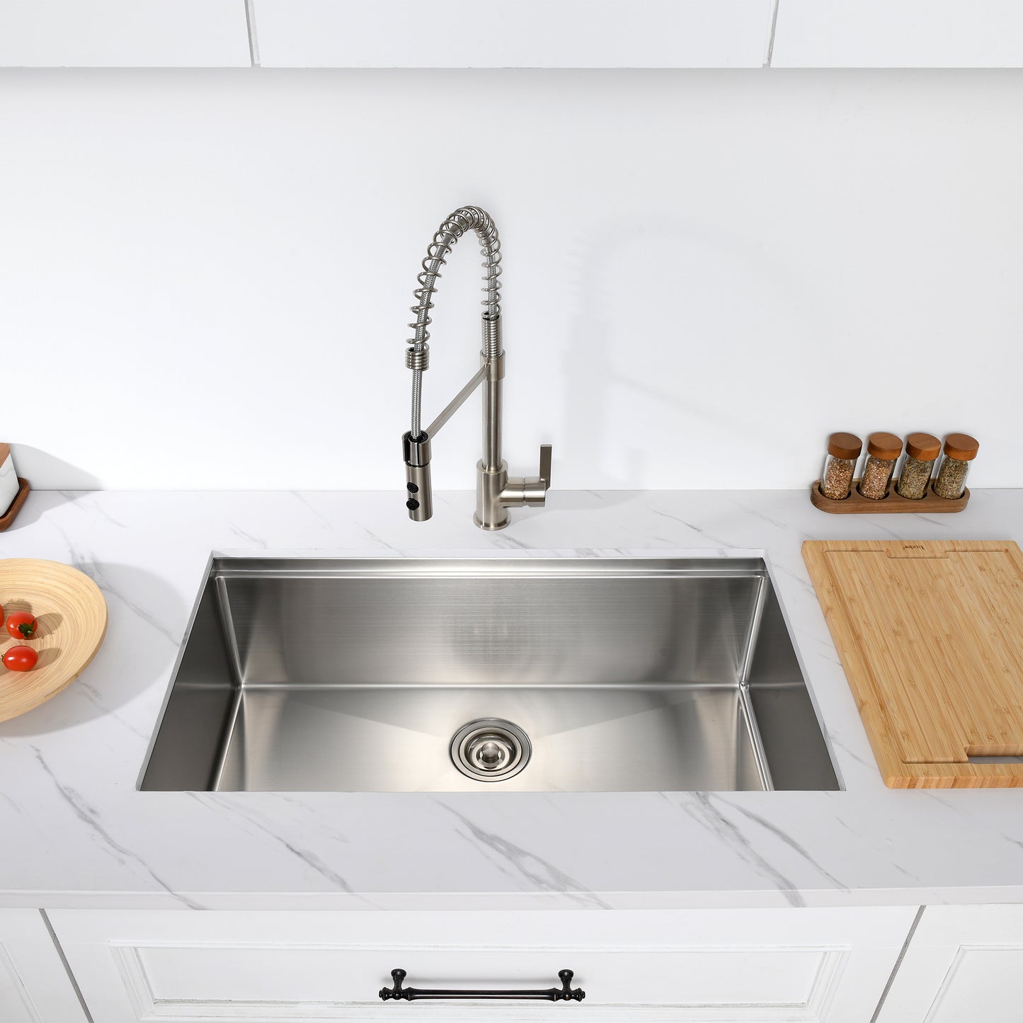 CHS30-16R 30 in. Undermount Single Bowl 16-Gauge Stainless Steel Workstation Kitchen Sink with Accessories