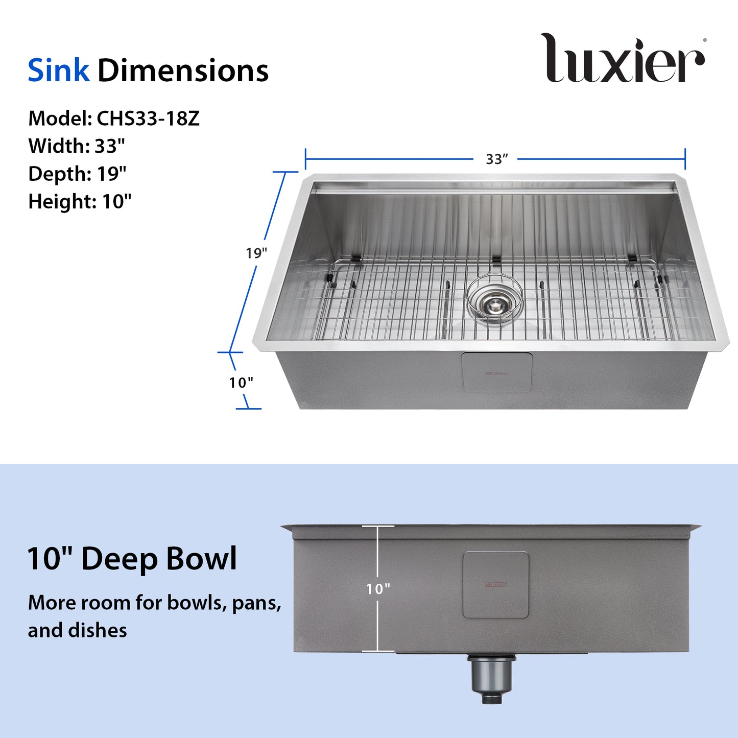 CHS33-18Z 33 in. Undermount Single Bowl 18-Gauge Stainless Steel Workstation Kitchen Sink with Accessories