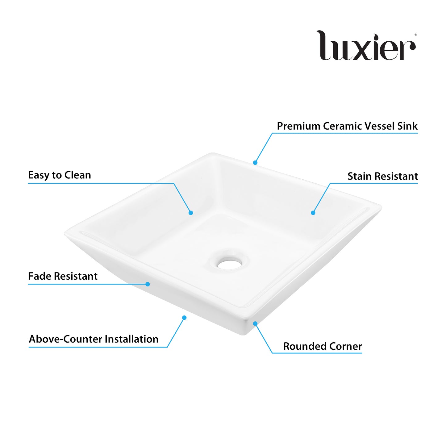 CS-006 Flat Square Bathroom Ceramic Vessel Sink Art Basin in White
