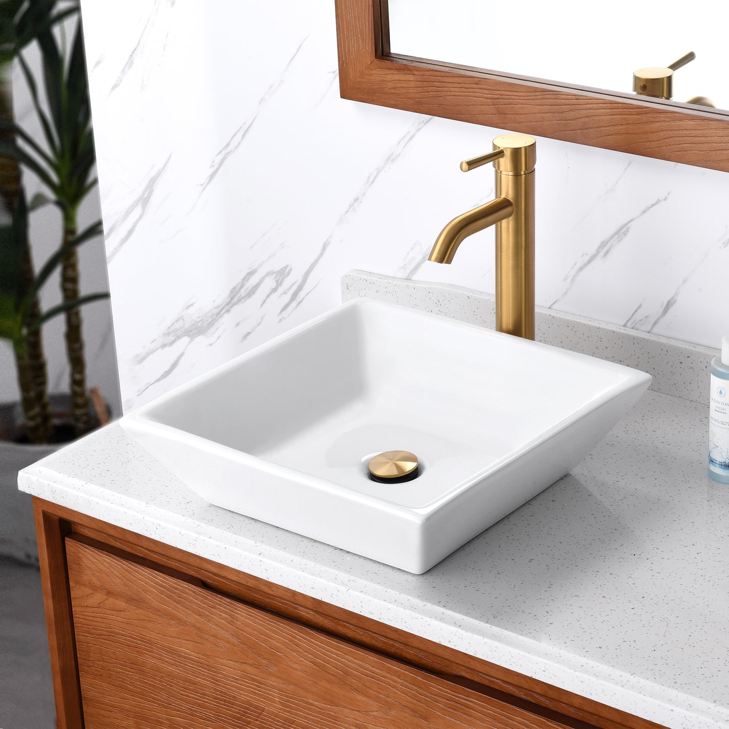 CS-006 Flat Square Bathroom Ceramic Vessel Sink Art Basin in White