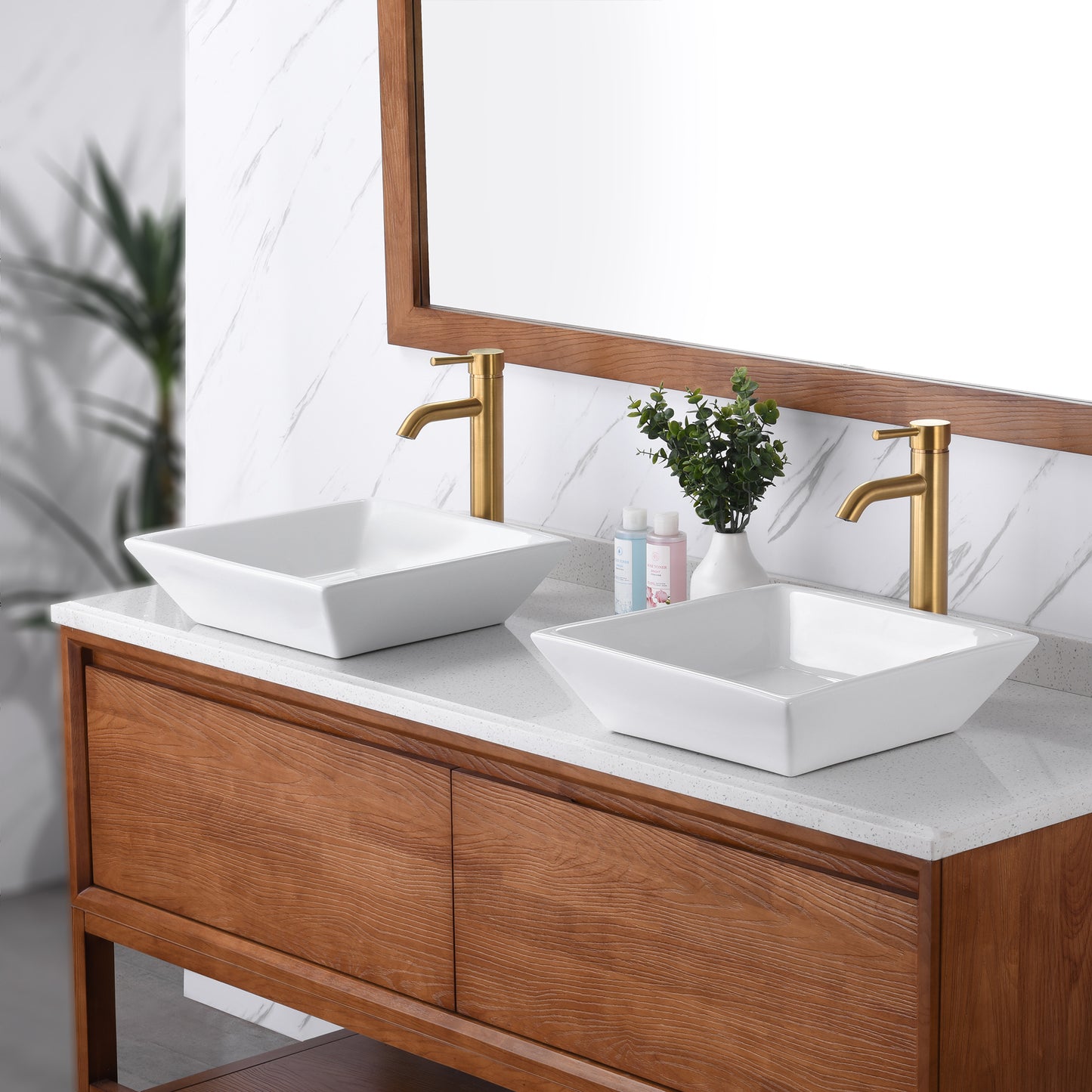 CS-006 Flat Square Bathroom Ceramic Vessel Sink Art Basin in White