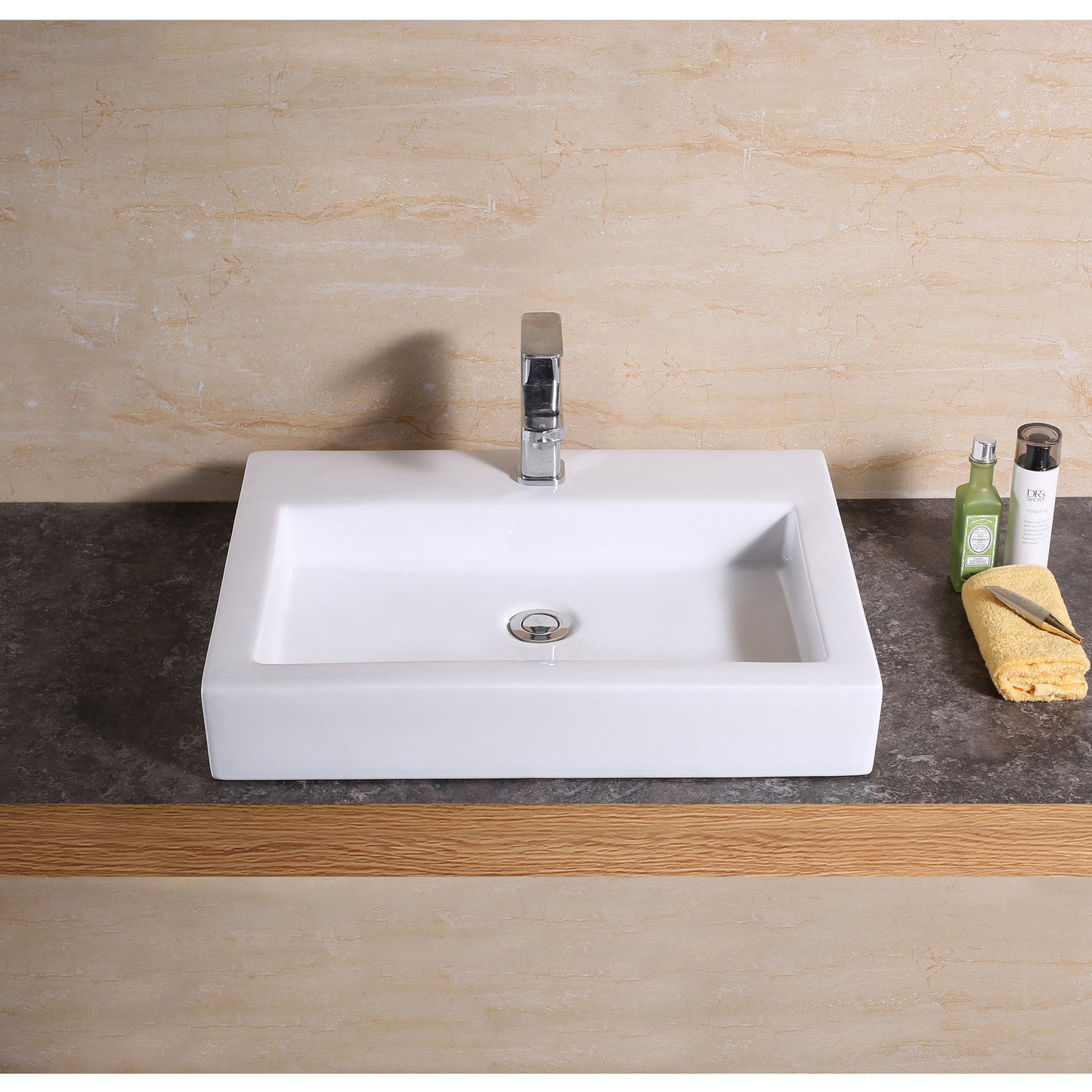 CS-021 Modern 24 in. Rectangular Bathroom Ceramic Vessel Sink in White