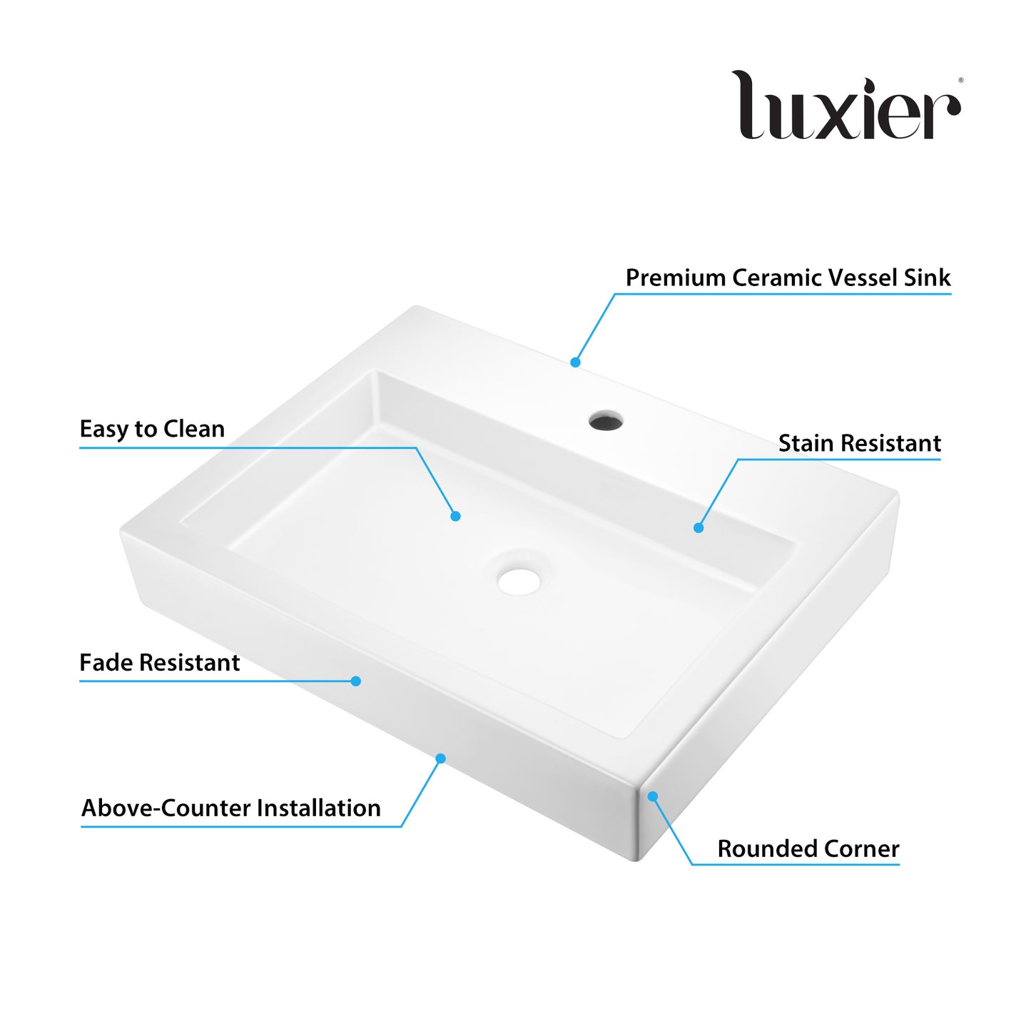 CS-021 Modern 24 in. Rectangular Bathroom Ceramic Vessel Sink in White