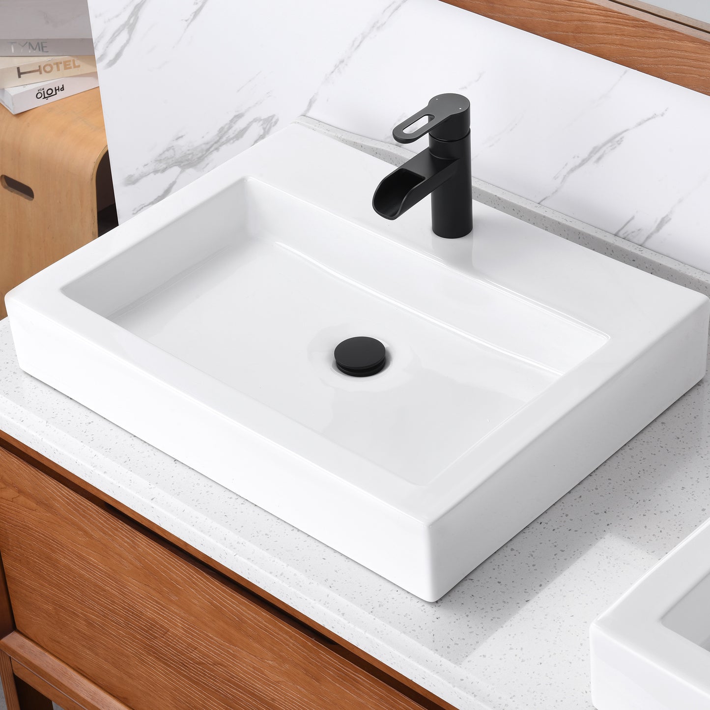CS-021 Modern 24 in. Rectangular Bathroom Ceramic Vessel Sink in White