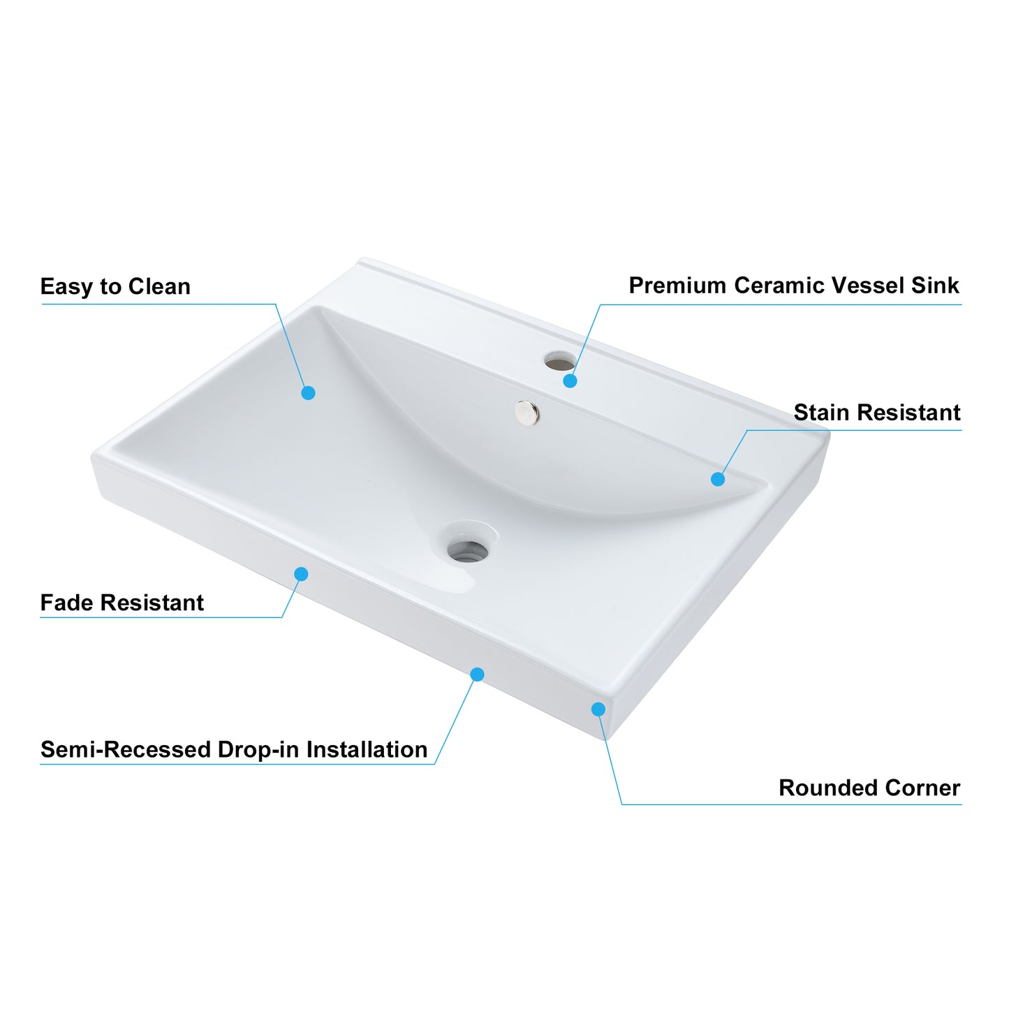 CS-029 Rectangular 24-1/2 in. Drop-In Ceramic Bathroom Sink in White