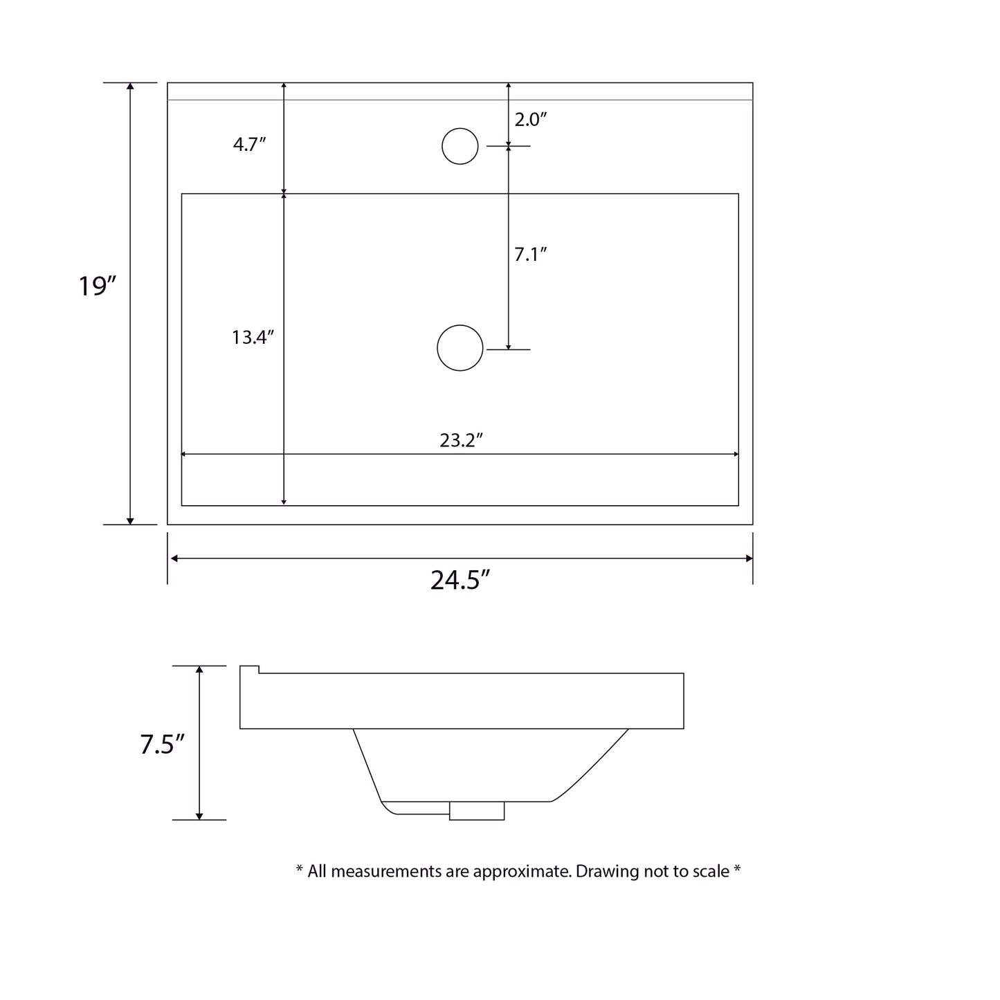 CS-029 Rectangular 24-1/2 in. Drop-In Ceramic Bathroom Sink in White