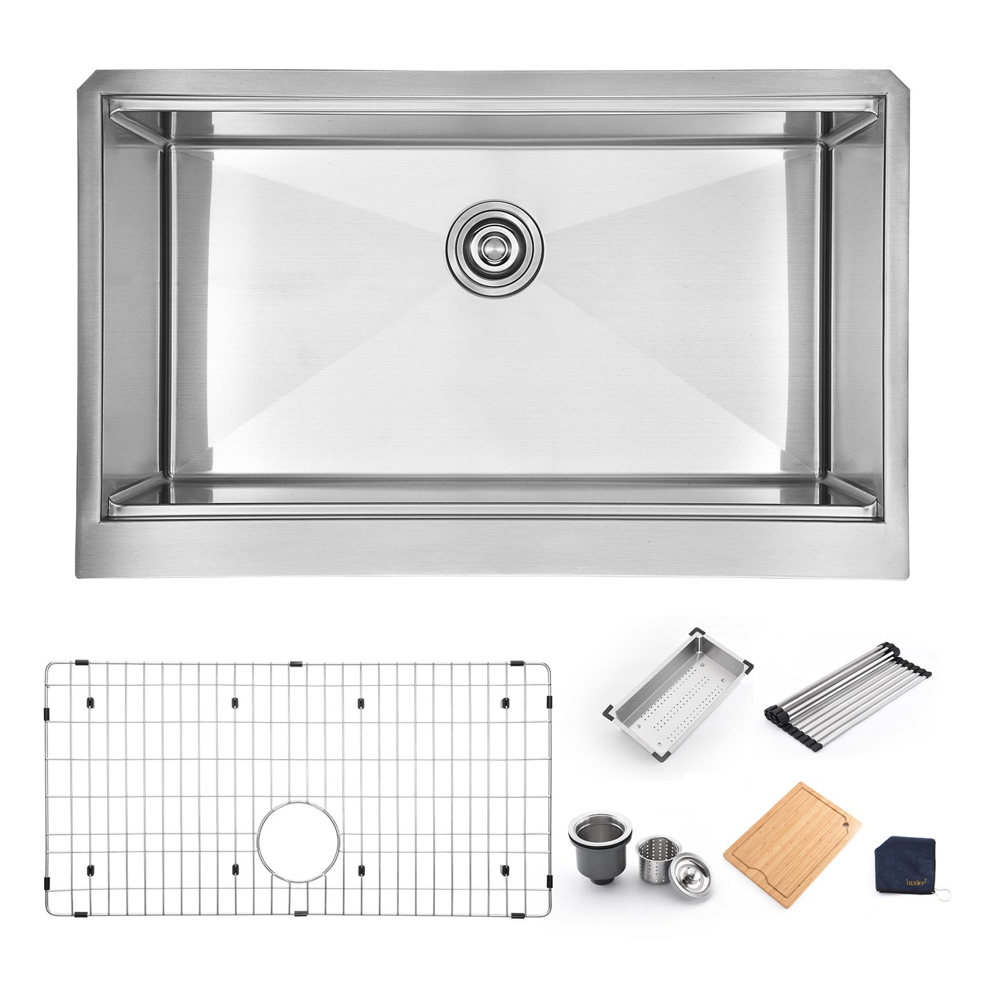 DFS33-16R Farmhouse Apron-Front 16-Gauge Stainless Steel 33 in. Single Bowl Workstation Kitchen Sink with Accessories