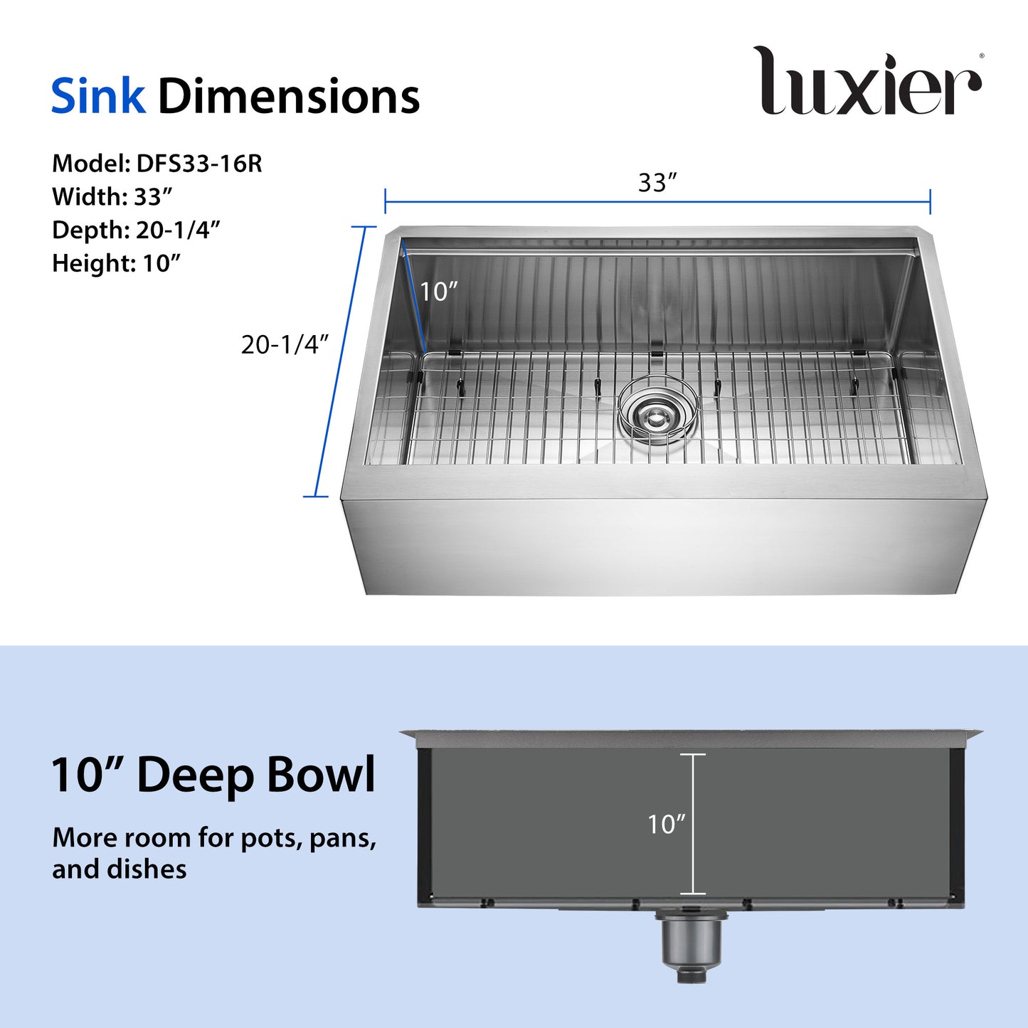 DFS33-16R Farmhouse Apron-Front 16-Gauge Stainless Steel 33 in. Single Bowl Workstation Kitchen Sink with Accessories