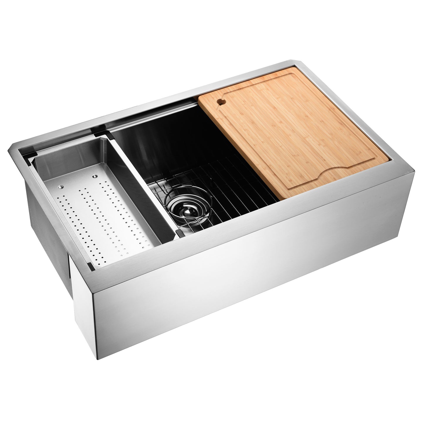 DFS33-16R Farmhouse Apron-Front 16-Gauge Stainless Steel 33 in. Single Bowl Workstation Kitchen Sink with Accessories