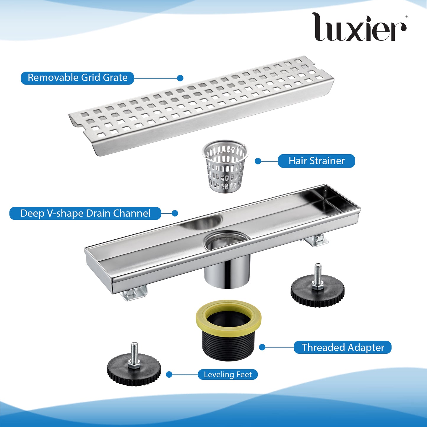 FD01-12-TB 12 in. Stainless Steel Linear Shower Drain with Square Pattern Drain Cover in Brushed Nickel