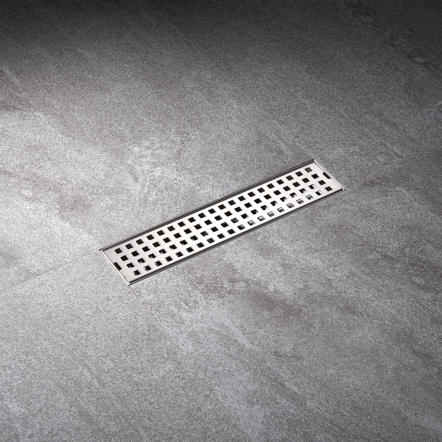 FD01-12-TB 12 in. Stainless Steel Linear Shower Drain with Square Pattern Drain Cover in Brushed Nickel