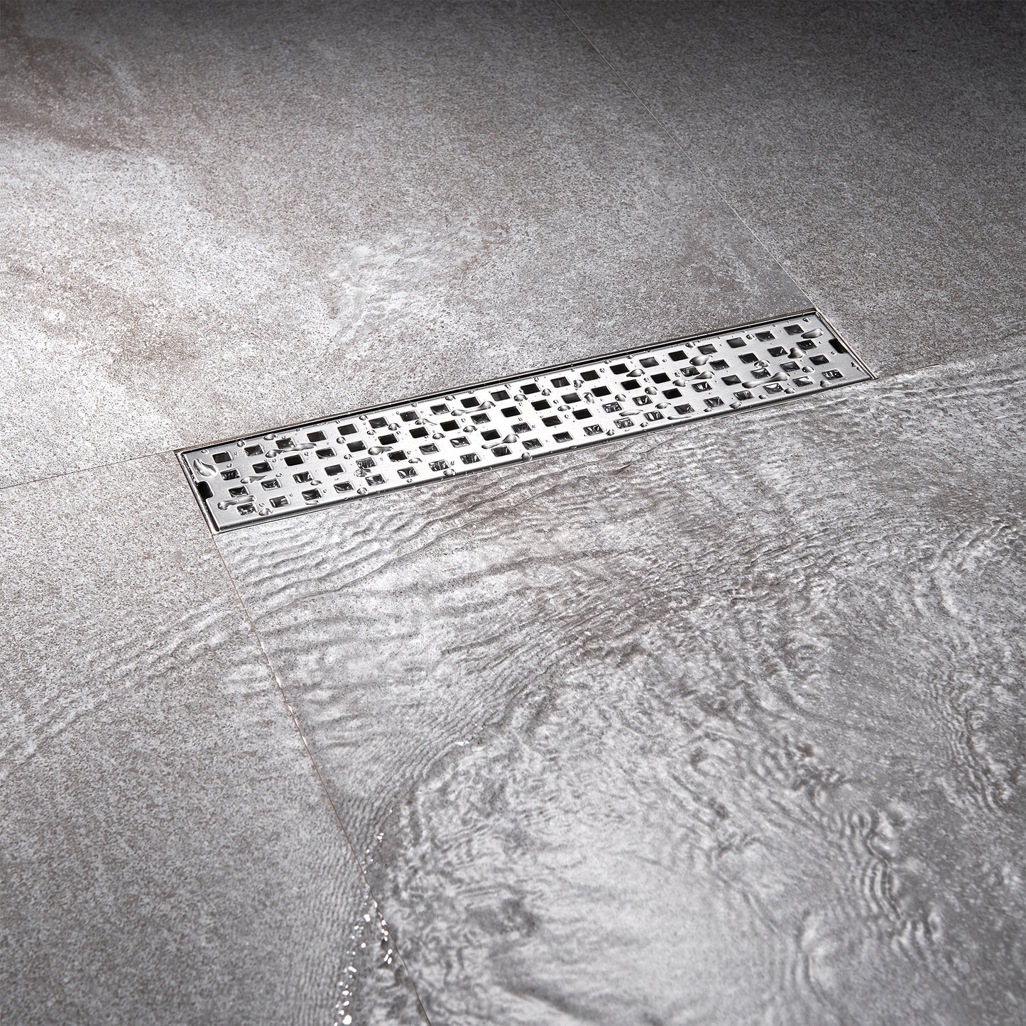 FD01-12-TB 12 in. Stainless Steel Linear Shower Drain with Square Pattern Drain Cover in Brushed Nickel