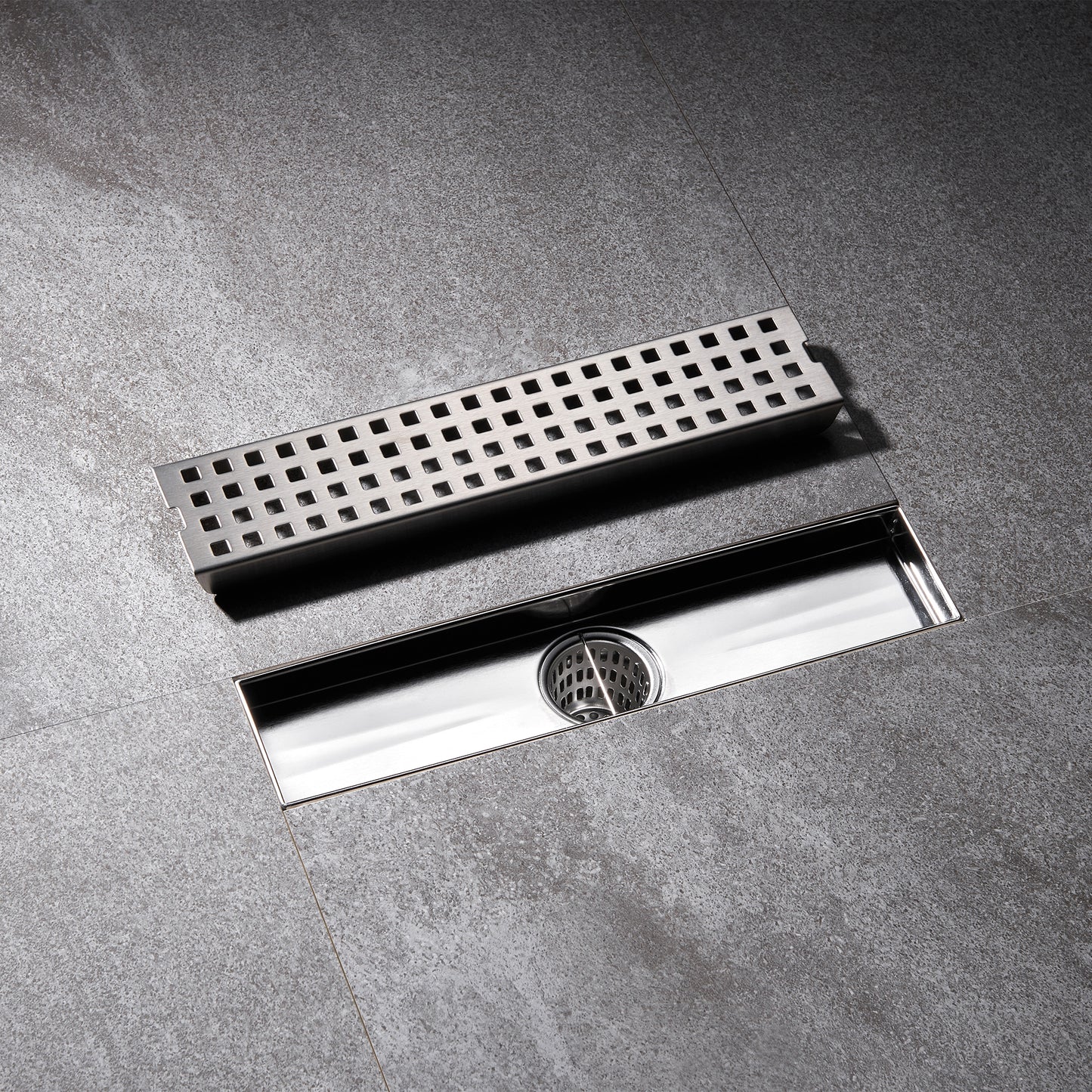 FD01-12-TB 12 in. Stainless Steel Linear Shower Drain with Square Pattern Drain Cover in Brushed Nickel