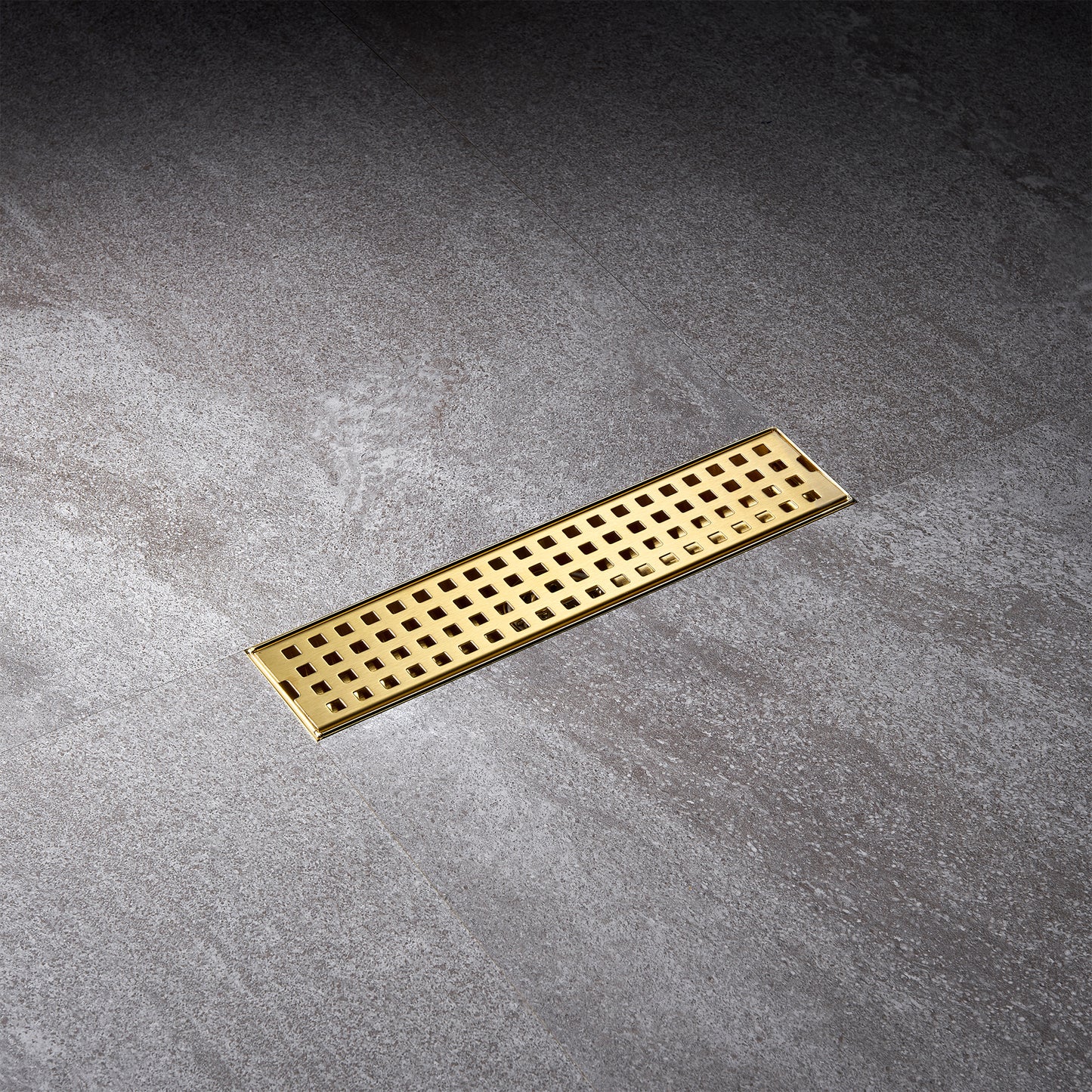 FD01-12-TG 12 in. Stainless Steel Linear Shower Drain with Square Pattern Drain Cover in Brushed Gold