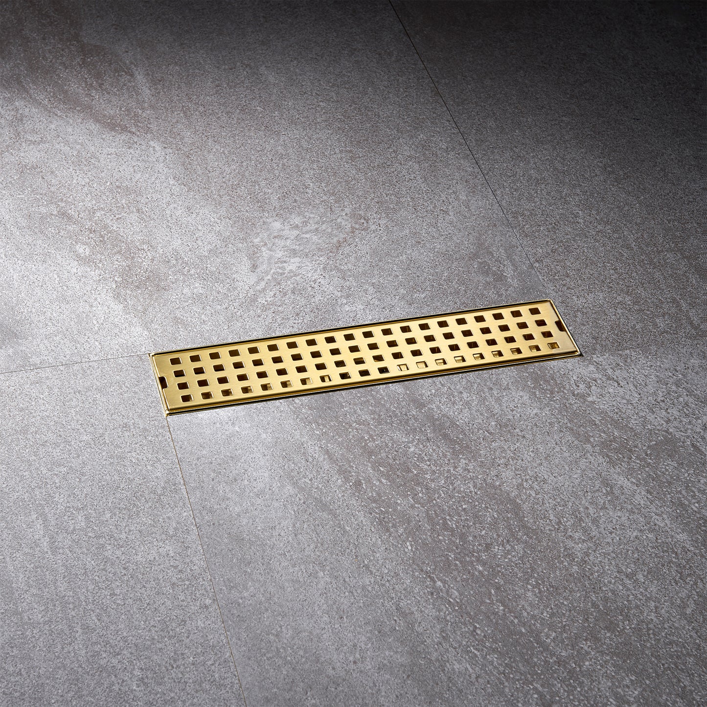 FD01-12-TG 12 in. Stainless Steel Linear Shower Drain with Square Pattern Drain Cover in Brushed Gold