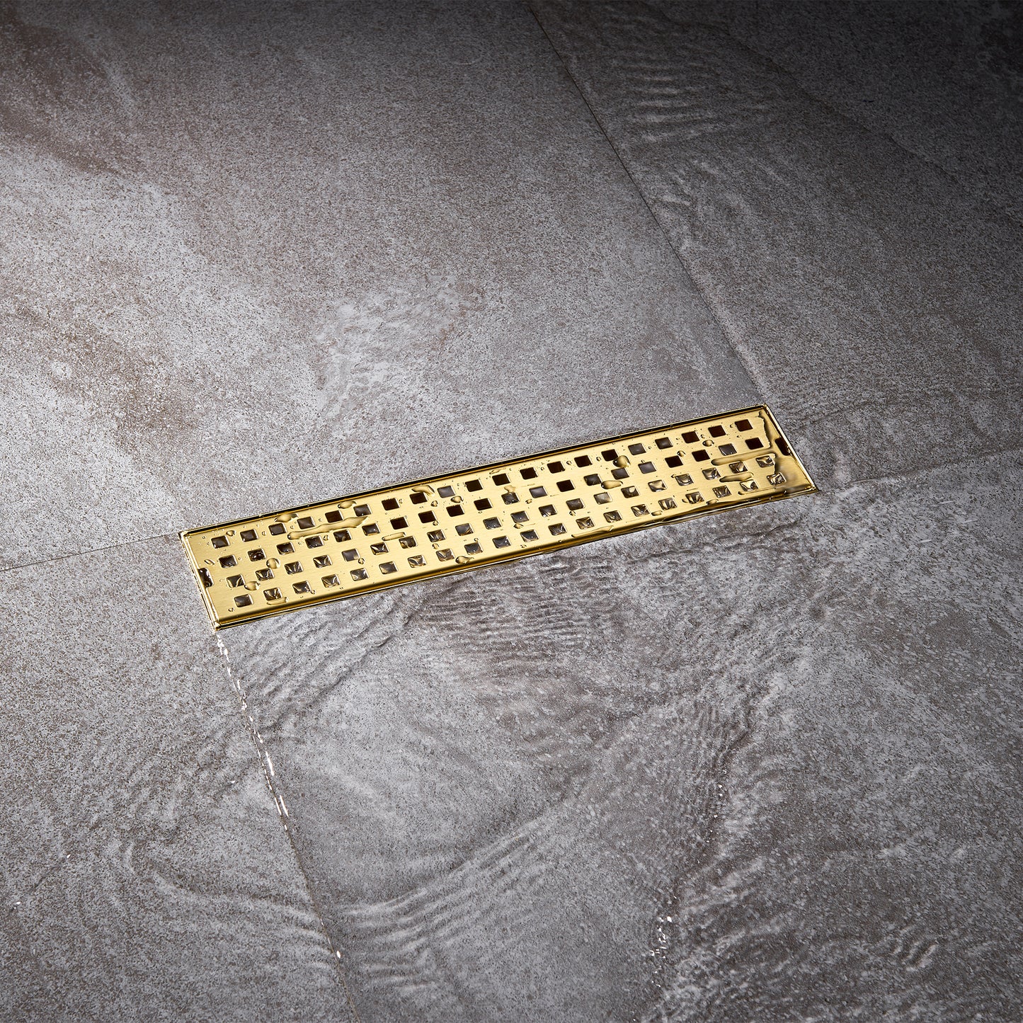 FD01-12-TG 12 in. Stainless Steel Linear Shower Drain with Square Pattern Drain Cover in Brushed Gold