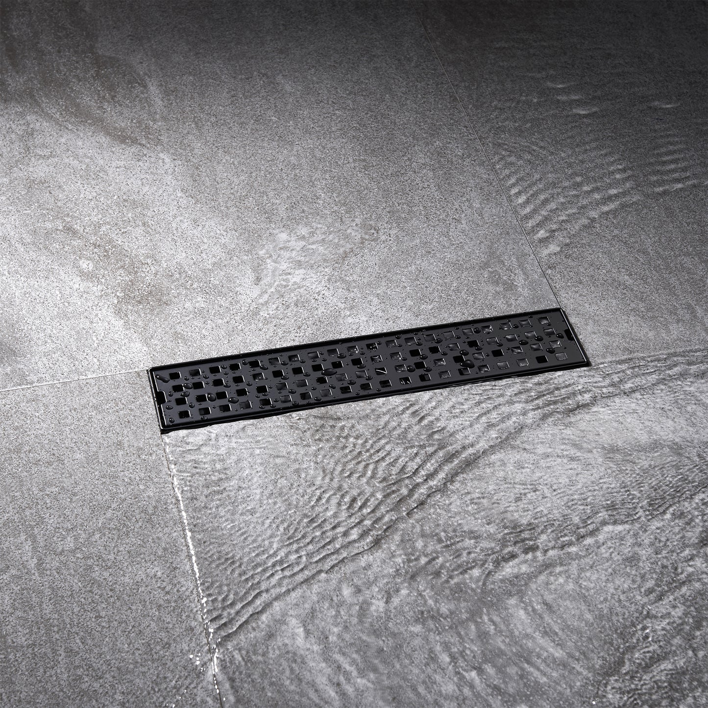 FD01-12-TM 12 in. Stainless Steel Linear Shower Drain with Square Pattern Drain Cover in Matte Black