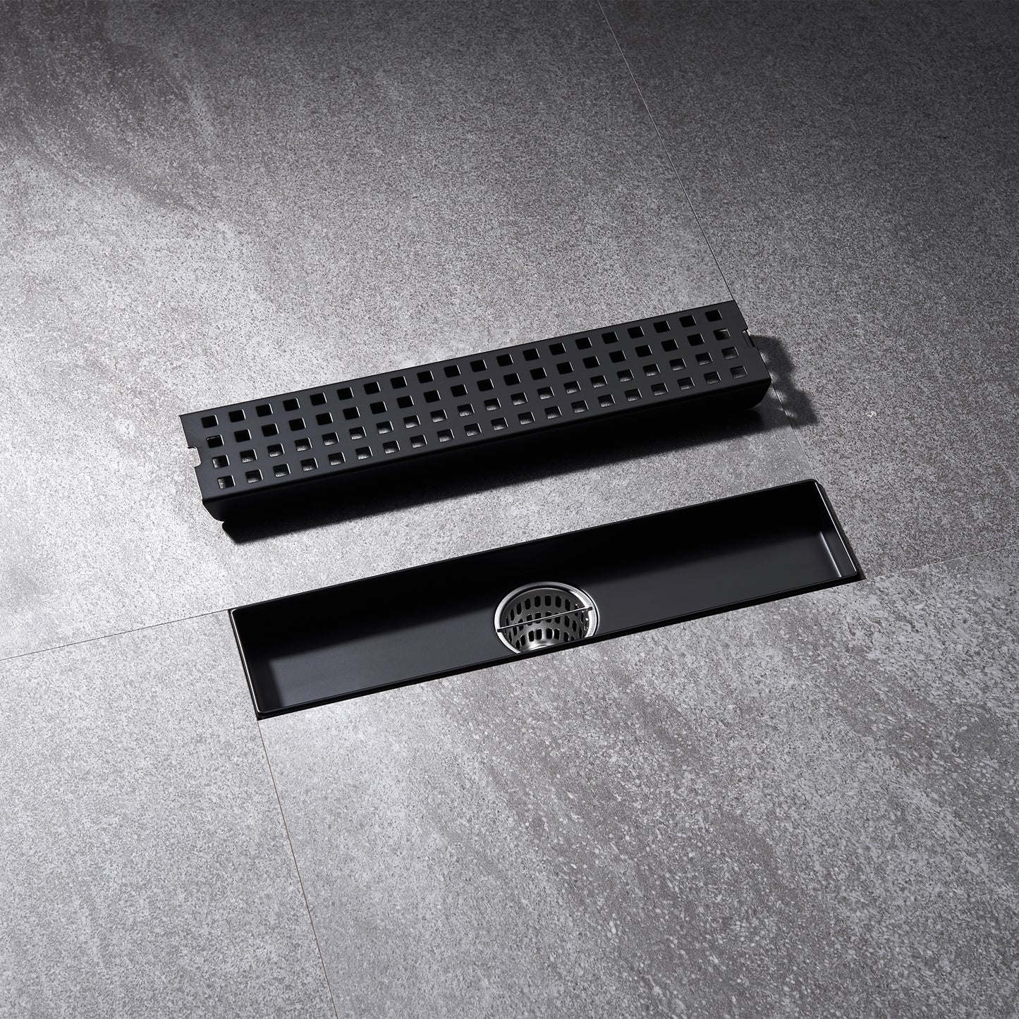 FD01-12-TM 12 in. Stainless Steel Linear Shower Drain with Square Pattern Drain Cover in Matte Black
