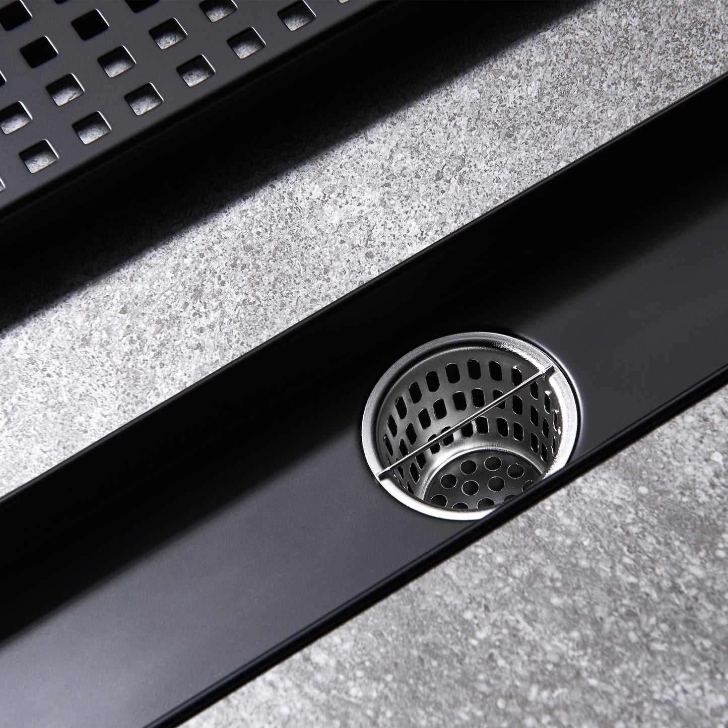 FD01-12-TM 12 in. Stainless Steel Linear Shower Drain with Square Pattern Drain Cover in Matte Black