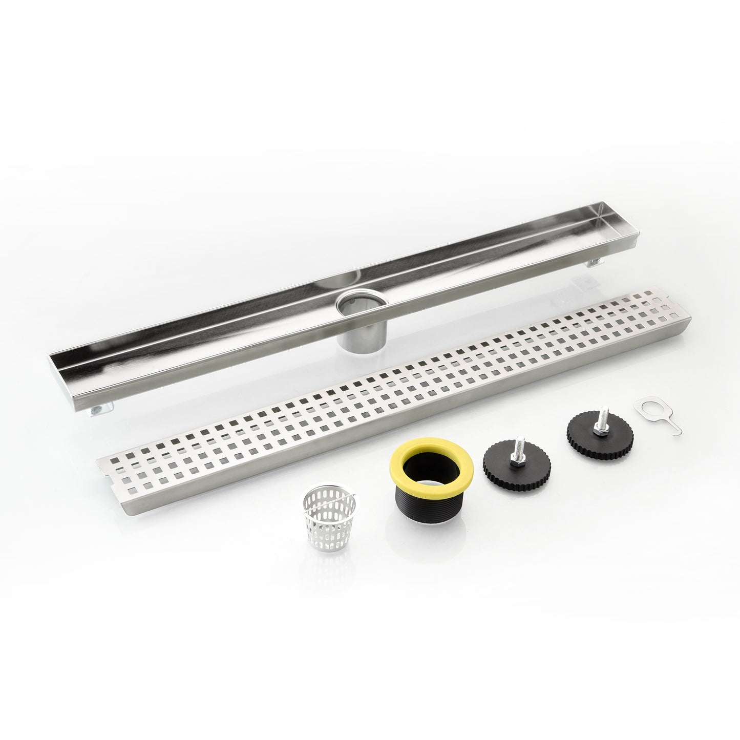 FD01-24-TB 24 in. Stainless Steel Linear Shower Drain with Square Pattern Drain Cover in Stainless Steel