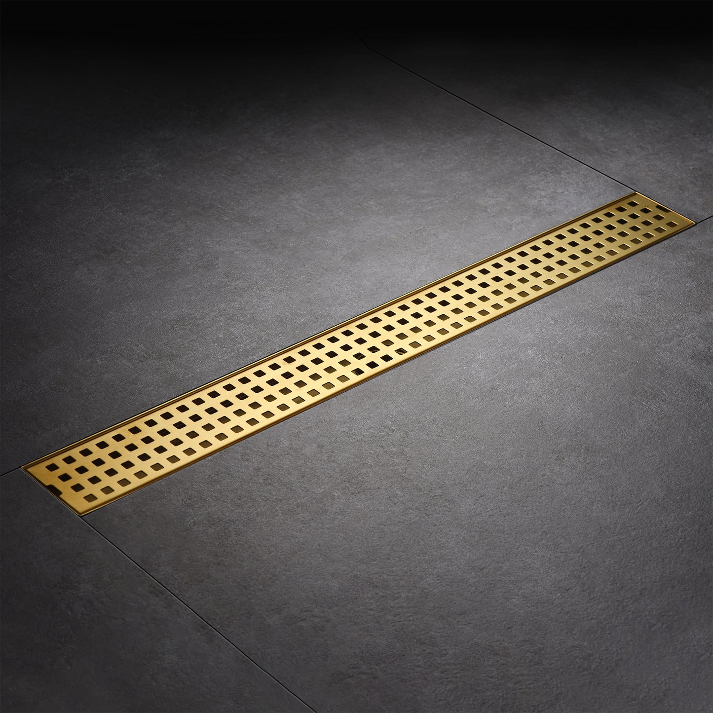 FD01-24-TG 24 in. Stainless Steel Linear Shower Drain with Square Pattern Drain Cover in Brushed Gold