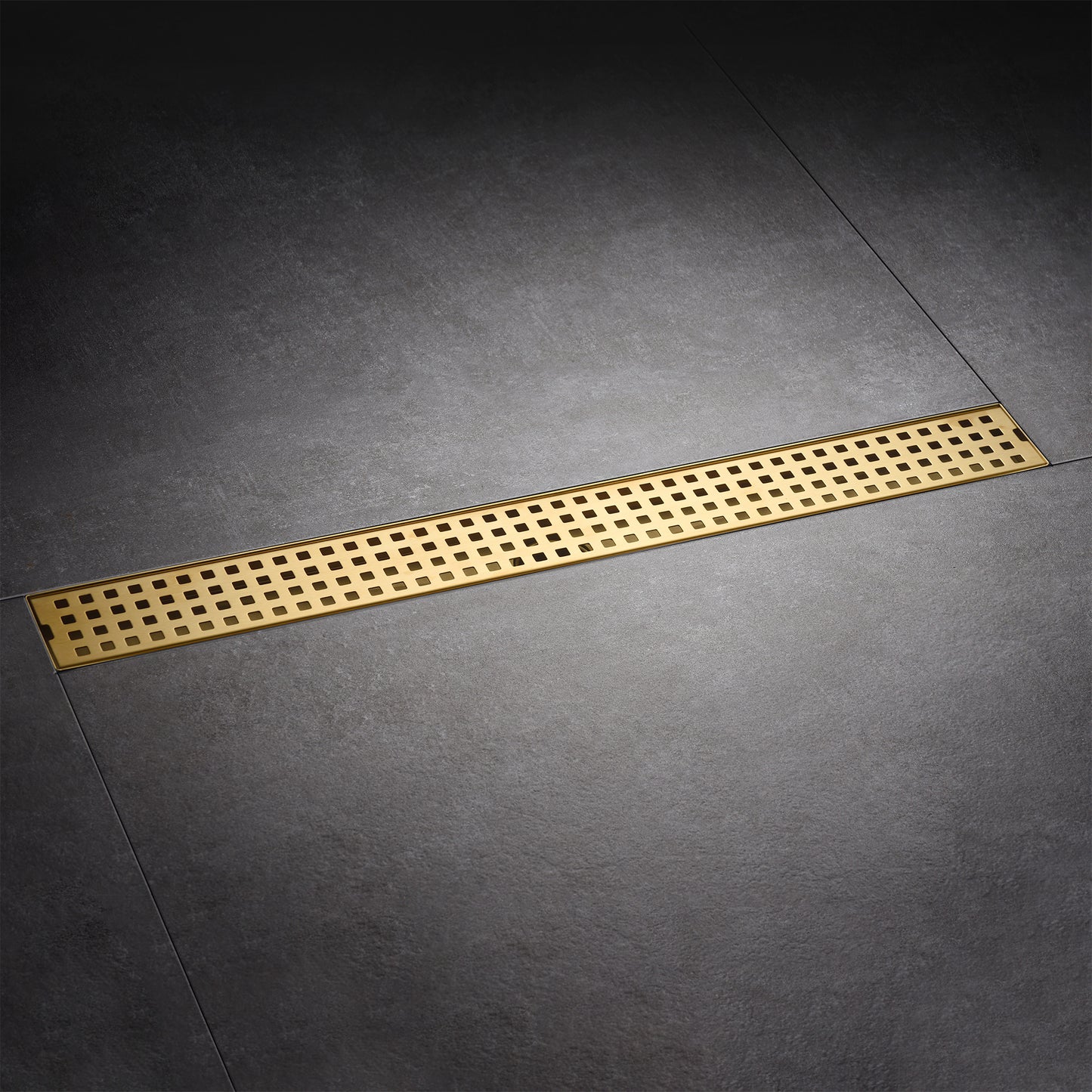 FD01-24-TG 24 in. Stainless Steel Linear Shower Drain with Square Pattern Drain Cover in Brushed Gold