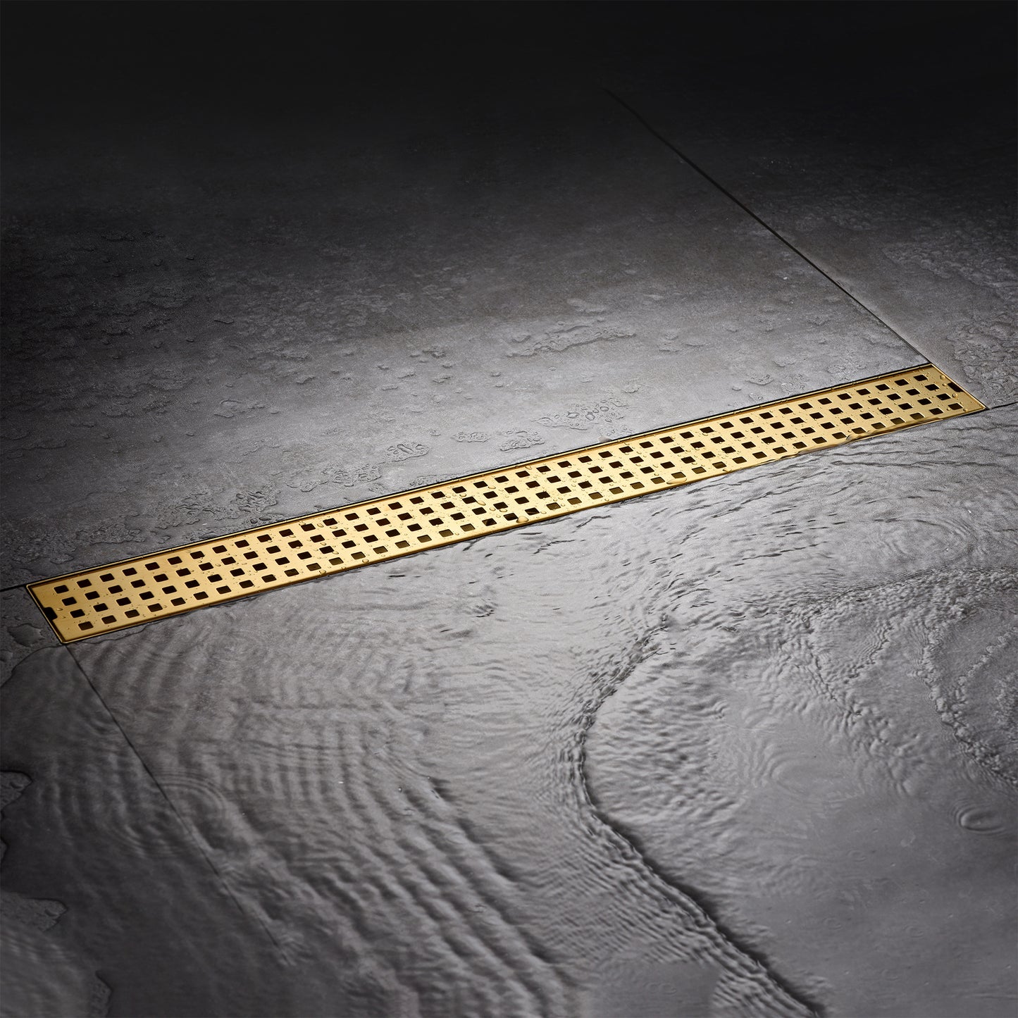 FD01-24-TG 24 in. Stainless Steel Linear Shower Drain with Square Pattern Drain Cover in Brushed Gold