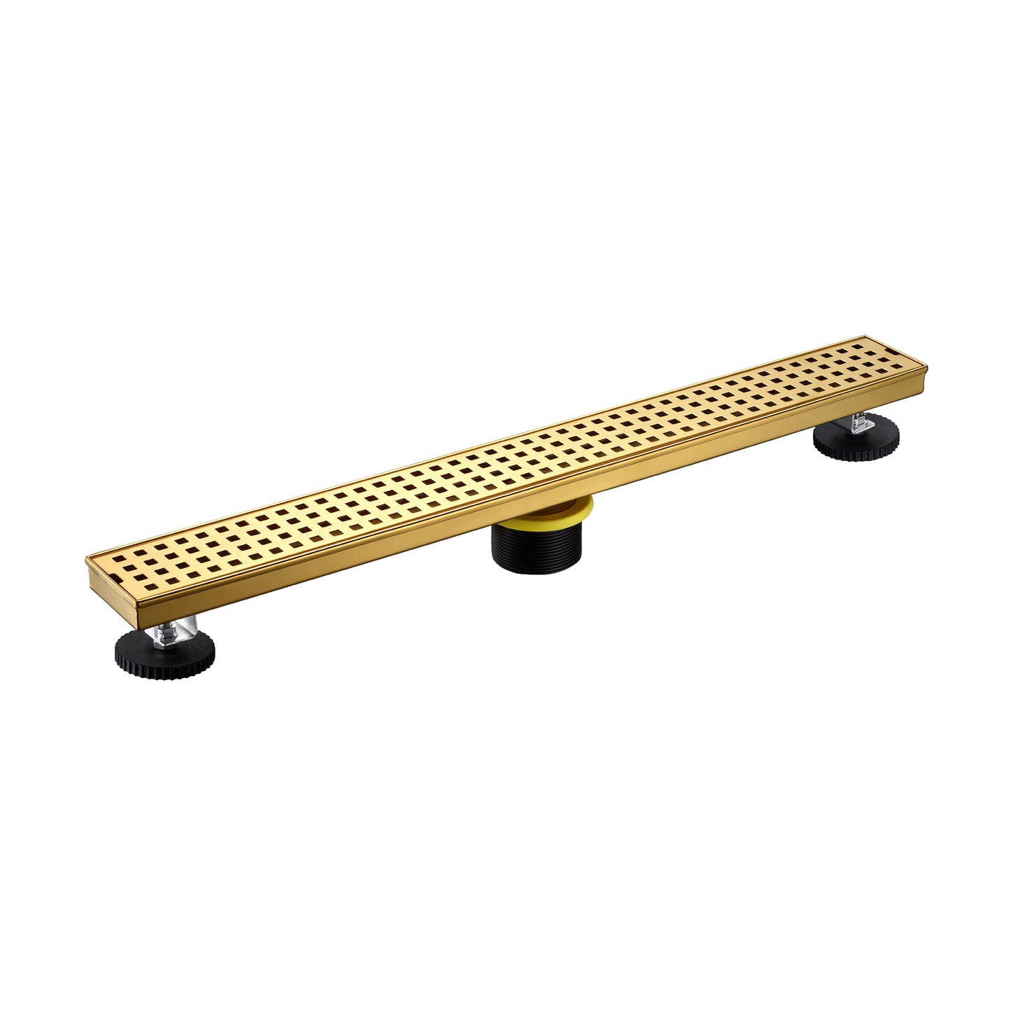 FD01-24-TG 24 in. Stainless Steel Linear Shower Drain with Square Pattern Drain Cover in Brushed Gold