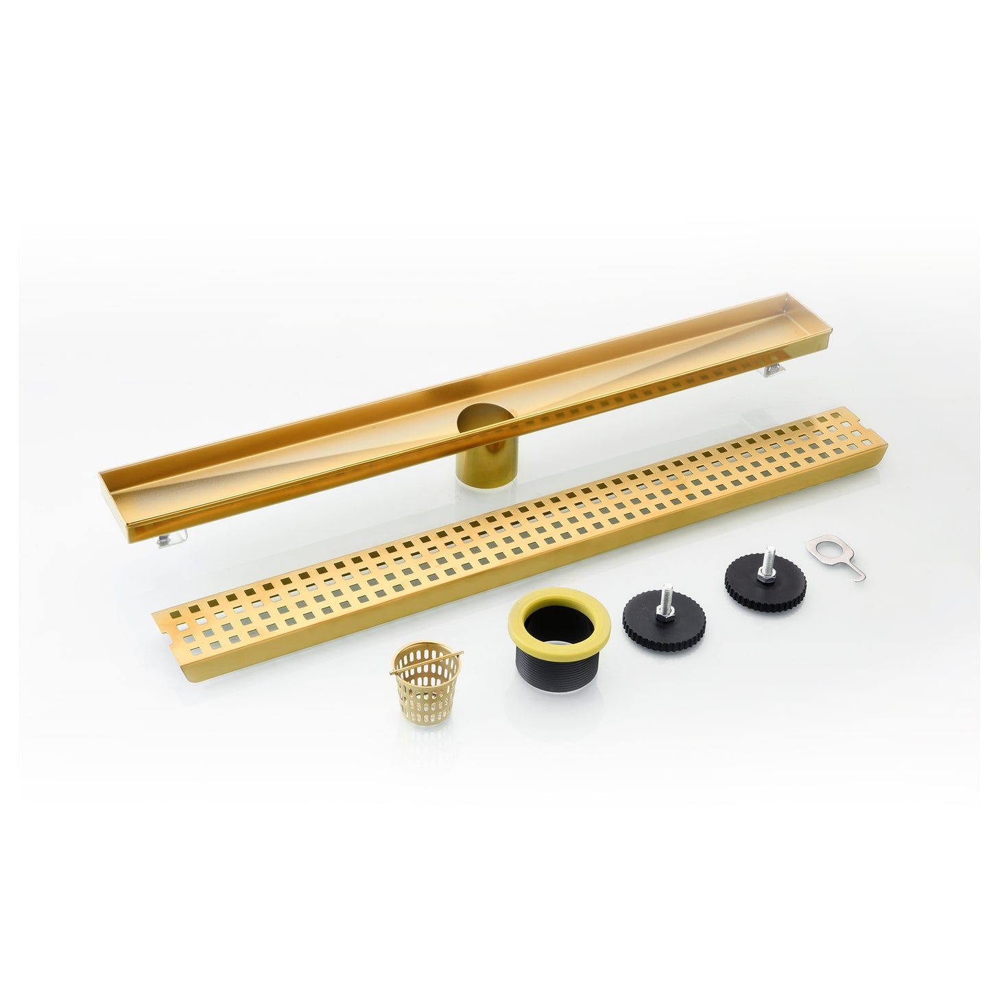 FD01-24-TG 24 in. Stainless Steel Linear Shower Drain with Square Pattern Drain Cover in Brushed Gold