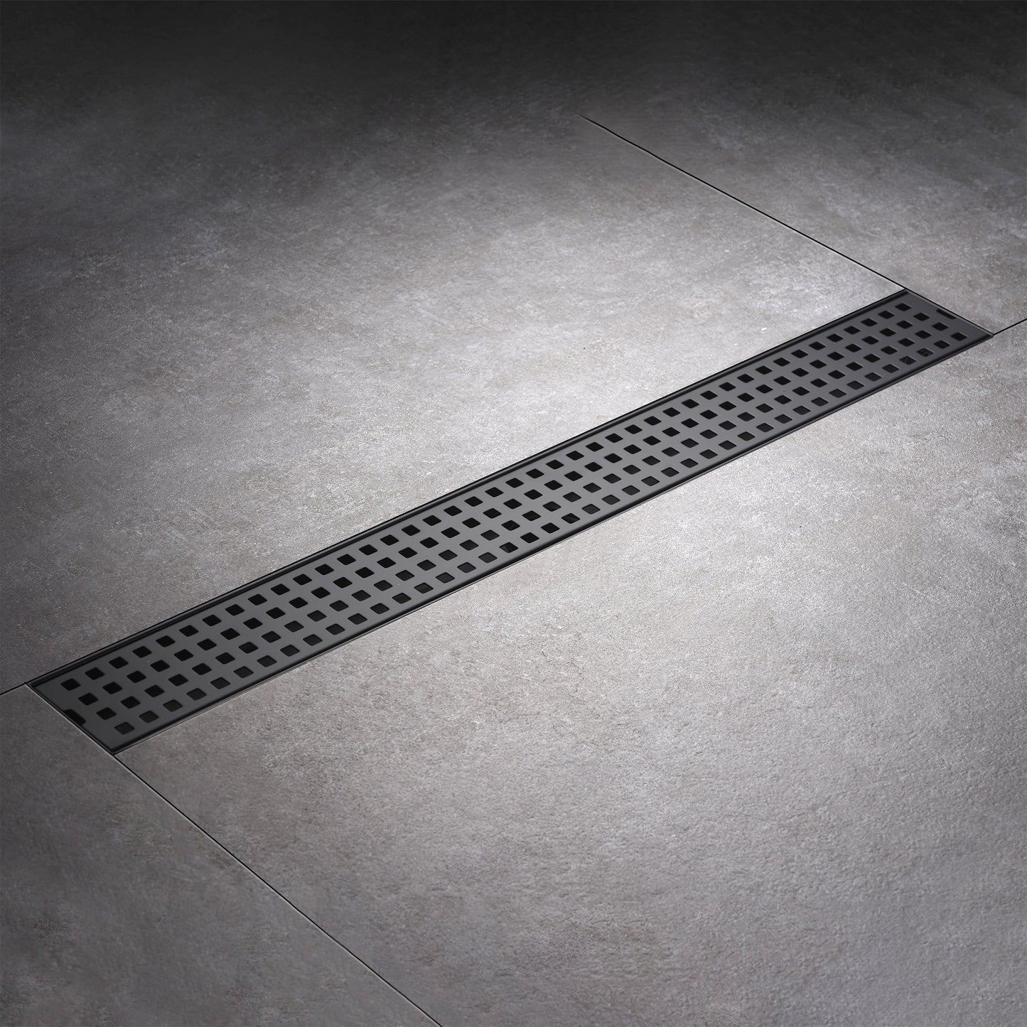 FD01-24-TM 24 in. Stainless Steel Linear Shower Drain with Square Pattern Drain Cover in Matte Black