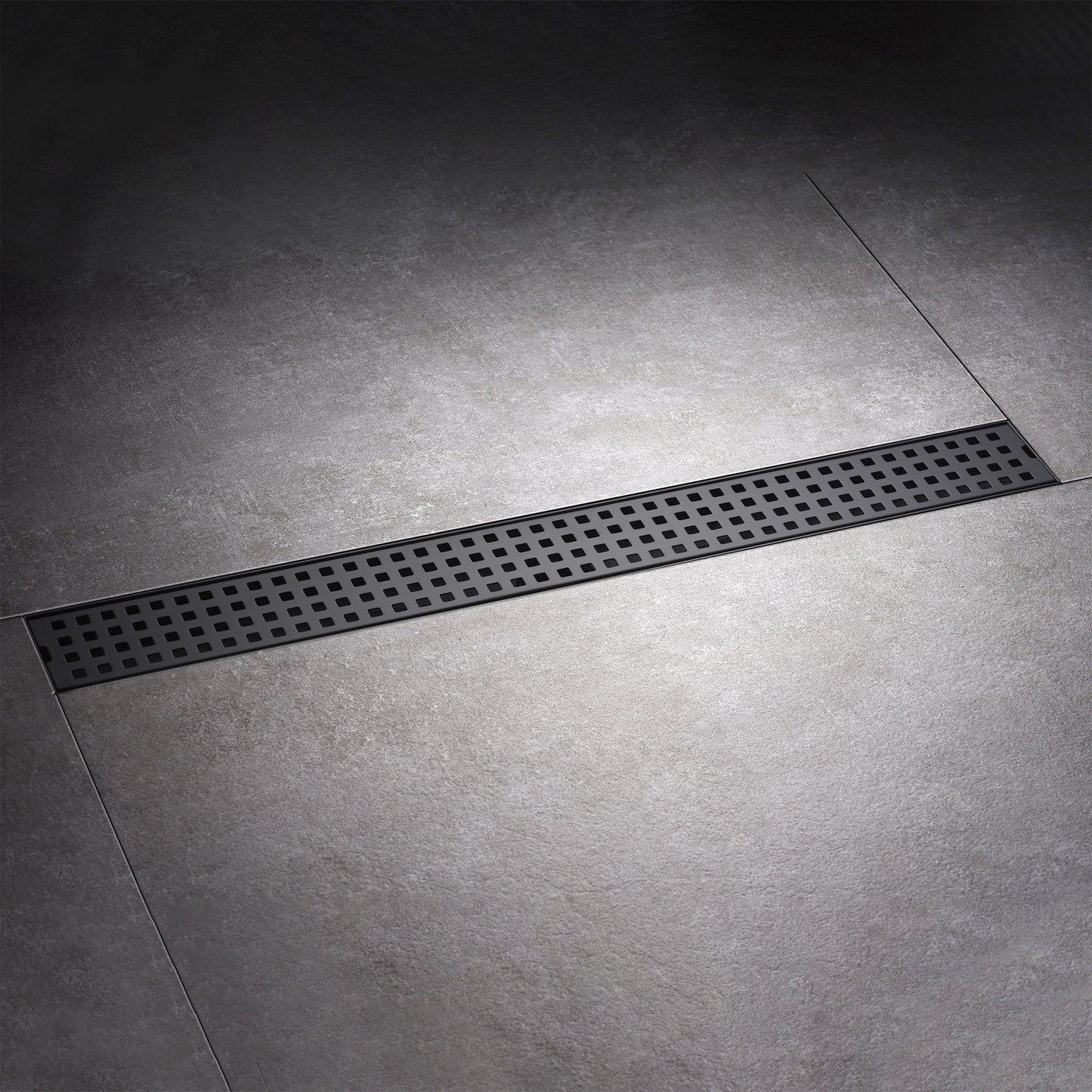 FD01-24-TM 24 in. Stainless Steel Linear Shower Drain with Square Pattern Drain Cover in Matte Black