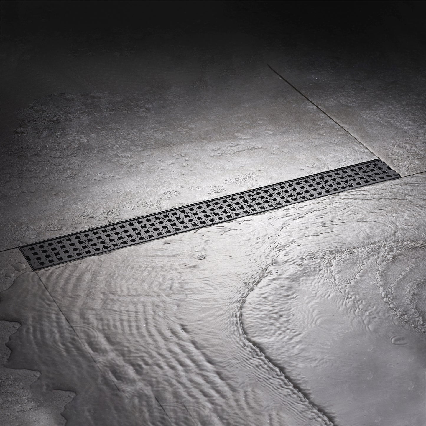 FD01-24-TM 24 in. Stainless Steel Linear Shower Drain with Square Pattern Drain Cover in Matte Black