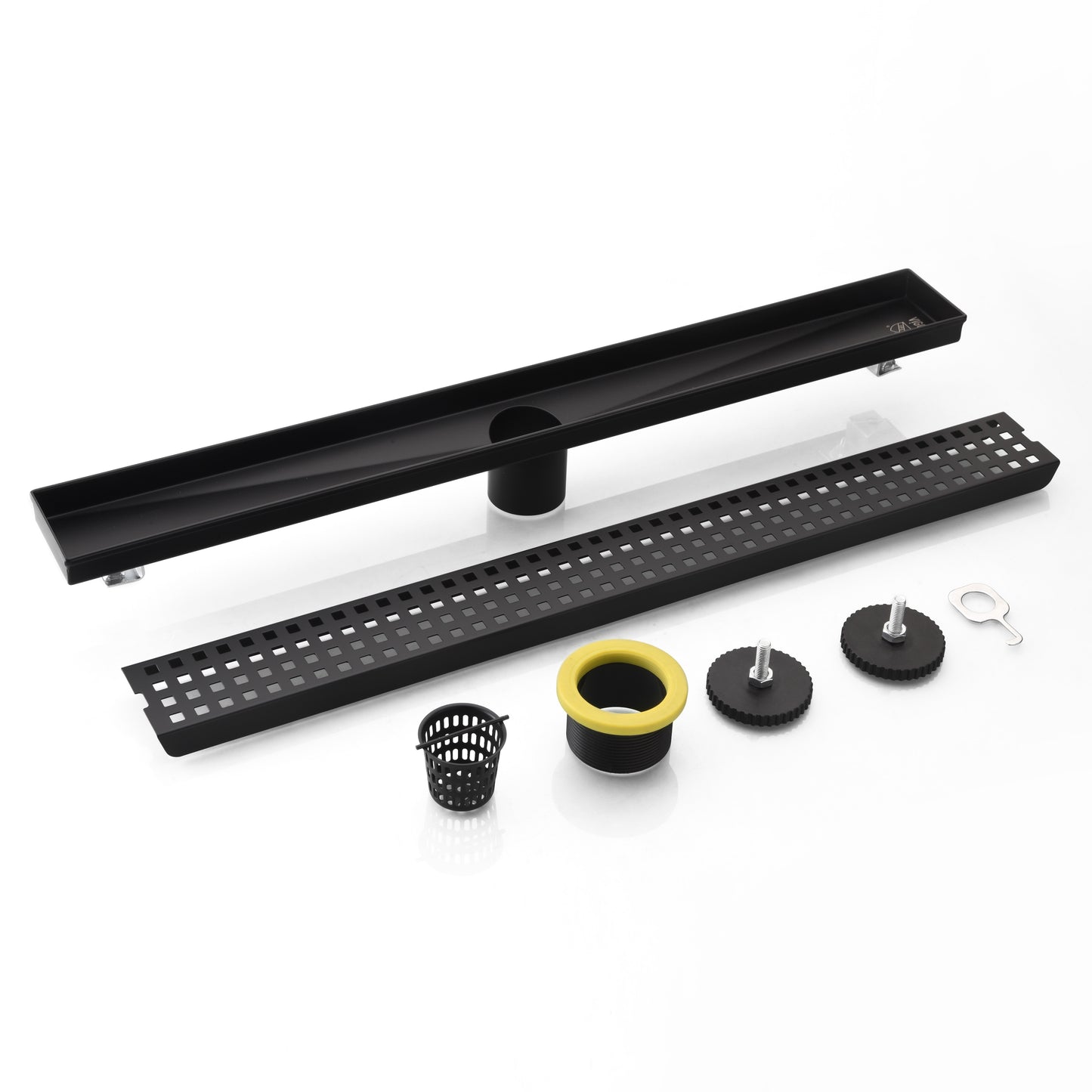 FD01-24-TM 24 in. Stainless Steel Linear Shower Drain with Square Pattern Drain Cover in Matte Black