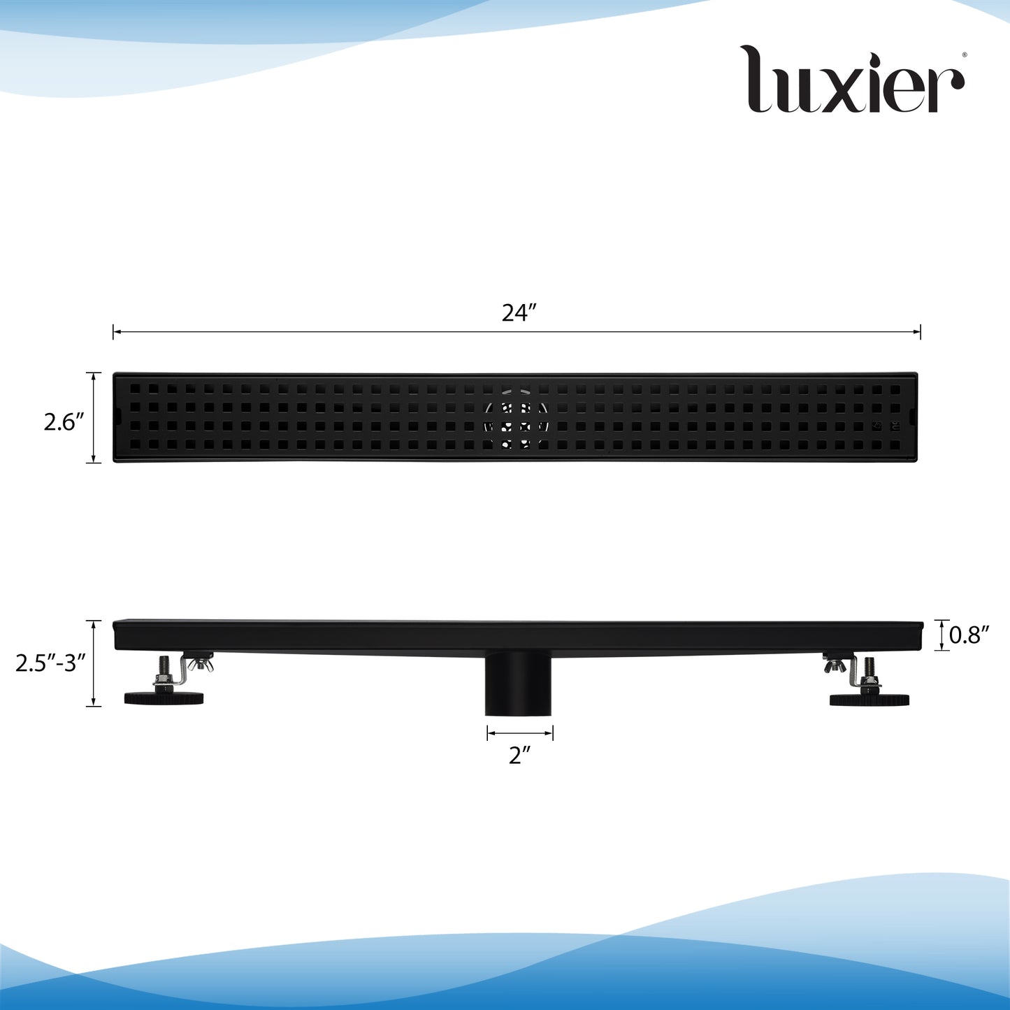 FD01-24-TM 24 in. Stainless Steel Linear Shower Drain with Square Pattern Drain Cover in Matte Black
