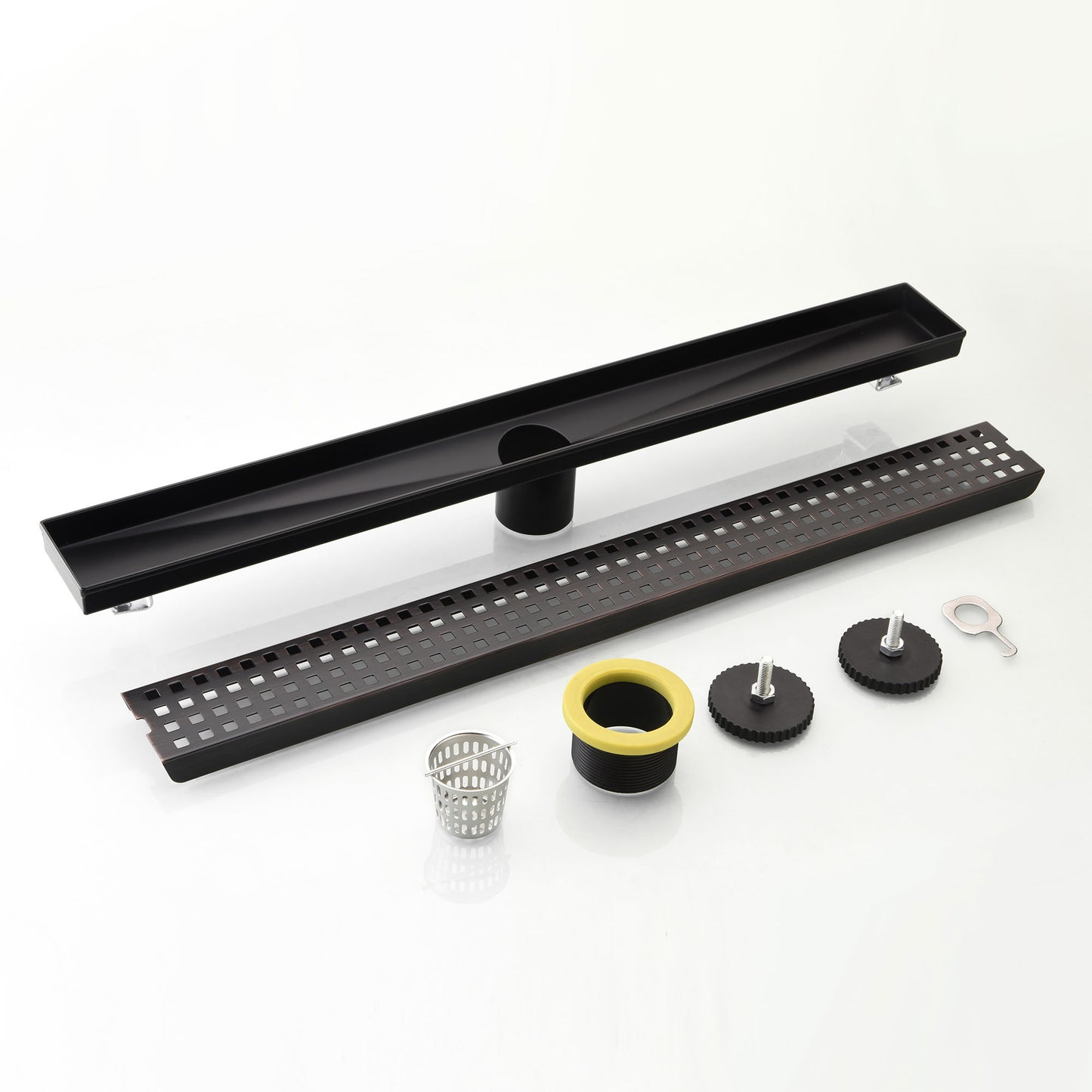 FD01-24-TO 24 in. Stainless Steel Linear Shower Drain with Square Pattern Drain Cover in Oil Rubbed Bronze