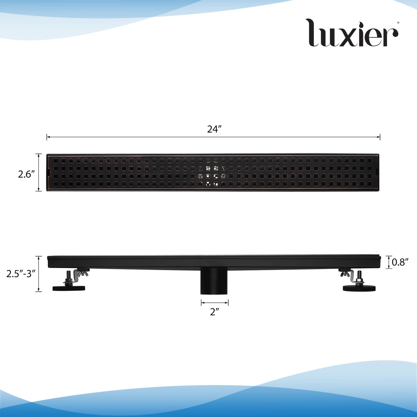 FD01-24-TO 24 in. Stainless Steel Linear Shower Drain with Square Pattern Drain Cover in Oil Rubbed Bronze