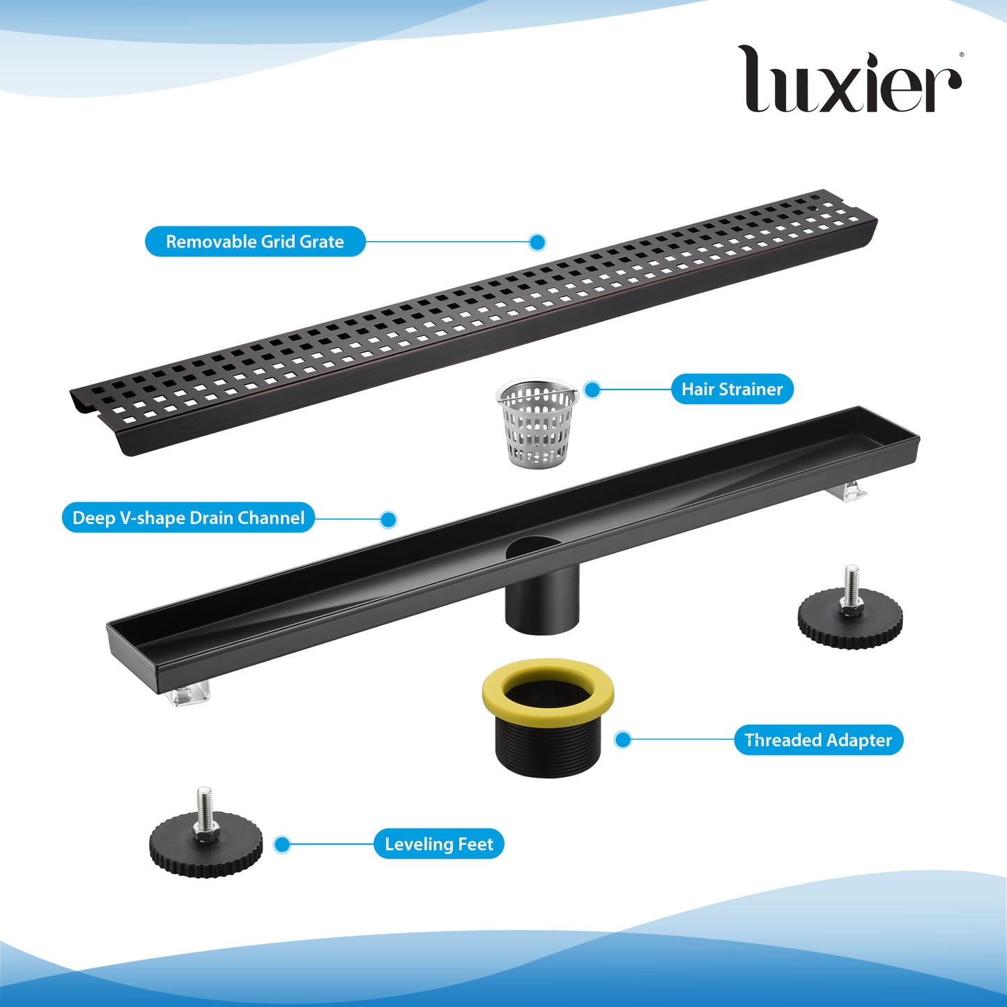 FD01-24-TO 24 in. Stainless Steel Linear Shower Drain with Square Pattern Drain Cover in Oil Rubbed Bronze