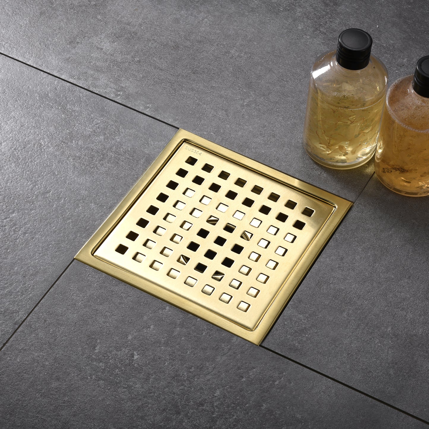 FD01-6-TG 6 in. x 6 in. Stainless Steel Square Shower Drain in Brushed Gold