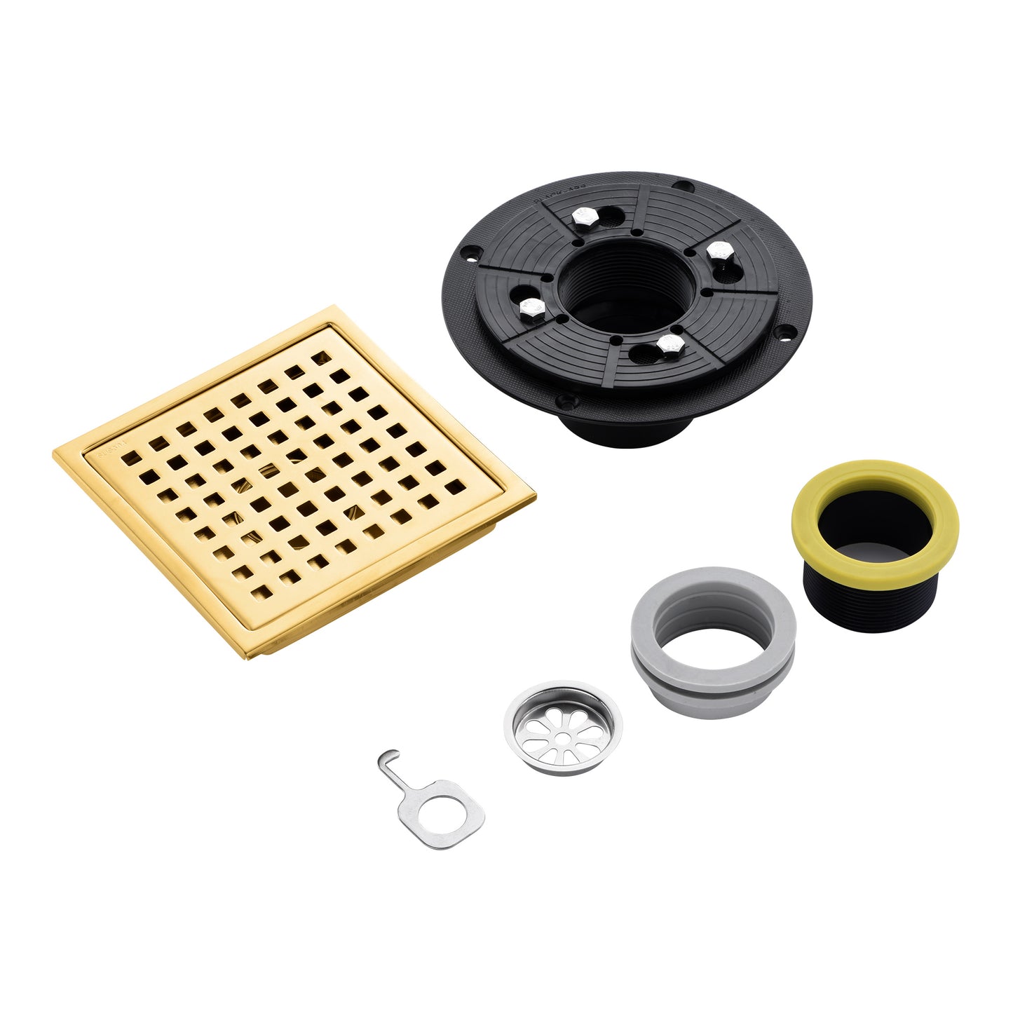FD01-6-TG 6 in. x 6 in. Stainless Steel Square Shower Drain in Brushed Gold