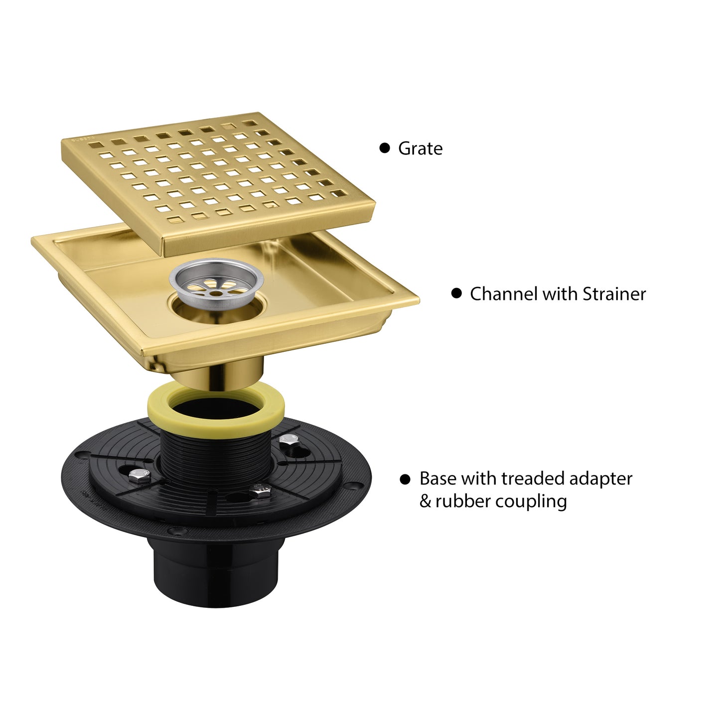 FD01-6-TG 6 in. x 6 in. Stainless Steel Square Shower Drain in Brushed Gold