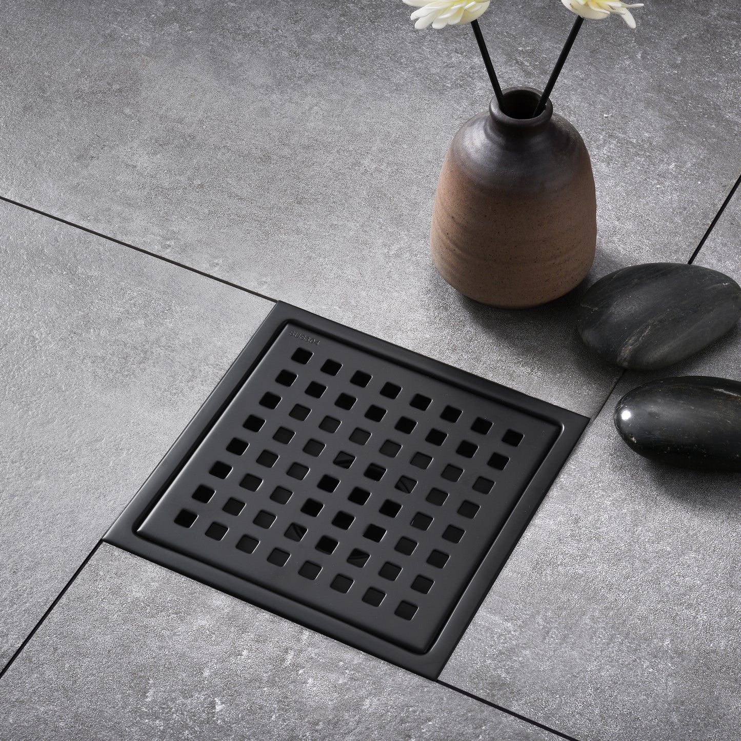 FD01-6-TM 6 in. x 6 in. Stainless Steel Square Shower Drain in Matte Black