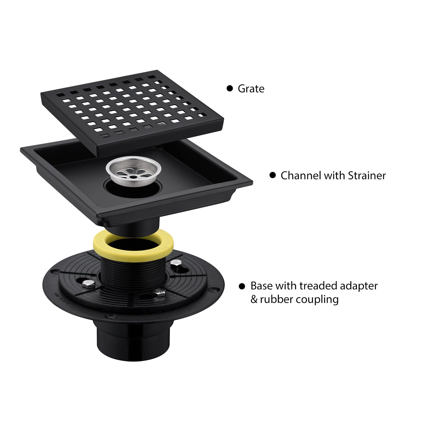 FD01-6-TM 6 in. x 6 in. Stainless Steel Square Shower Drain in Matte Black