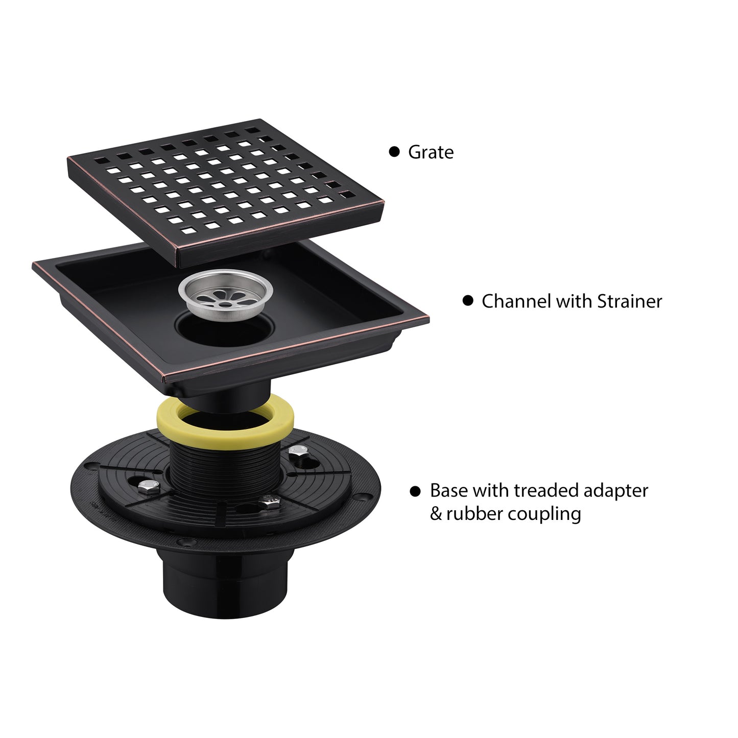 FD01-6-TO 6 in. x 6 in. Stainless Steel Square Shower Drain in Oil Rubbed Bronze